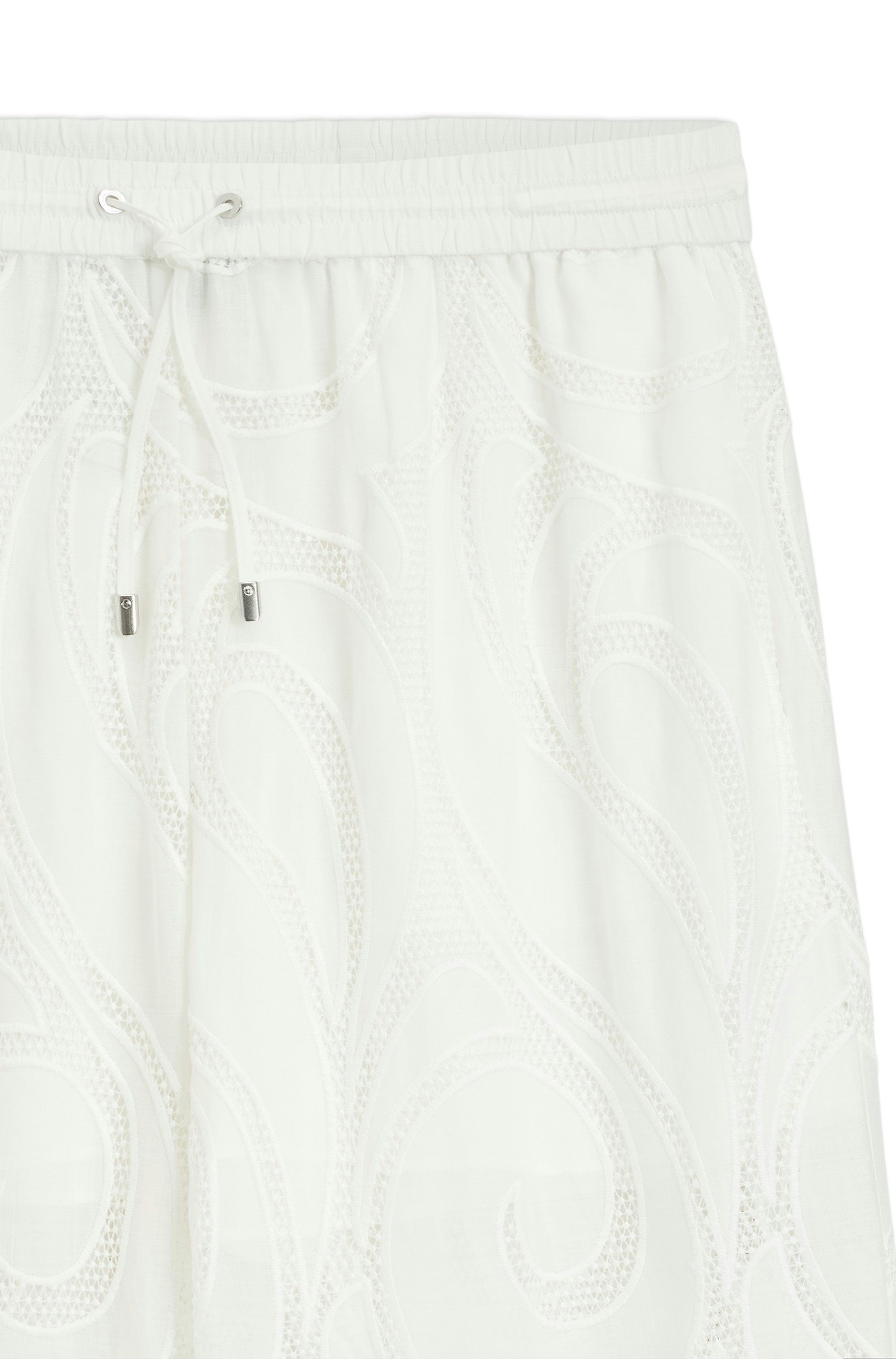 Kalhoty volného střihu s vyšívanými květinami - Open White