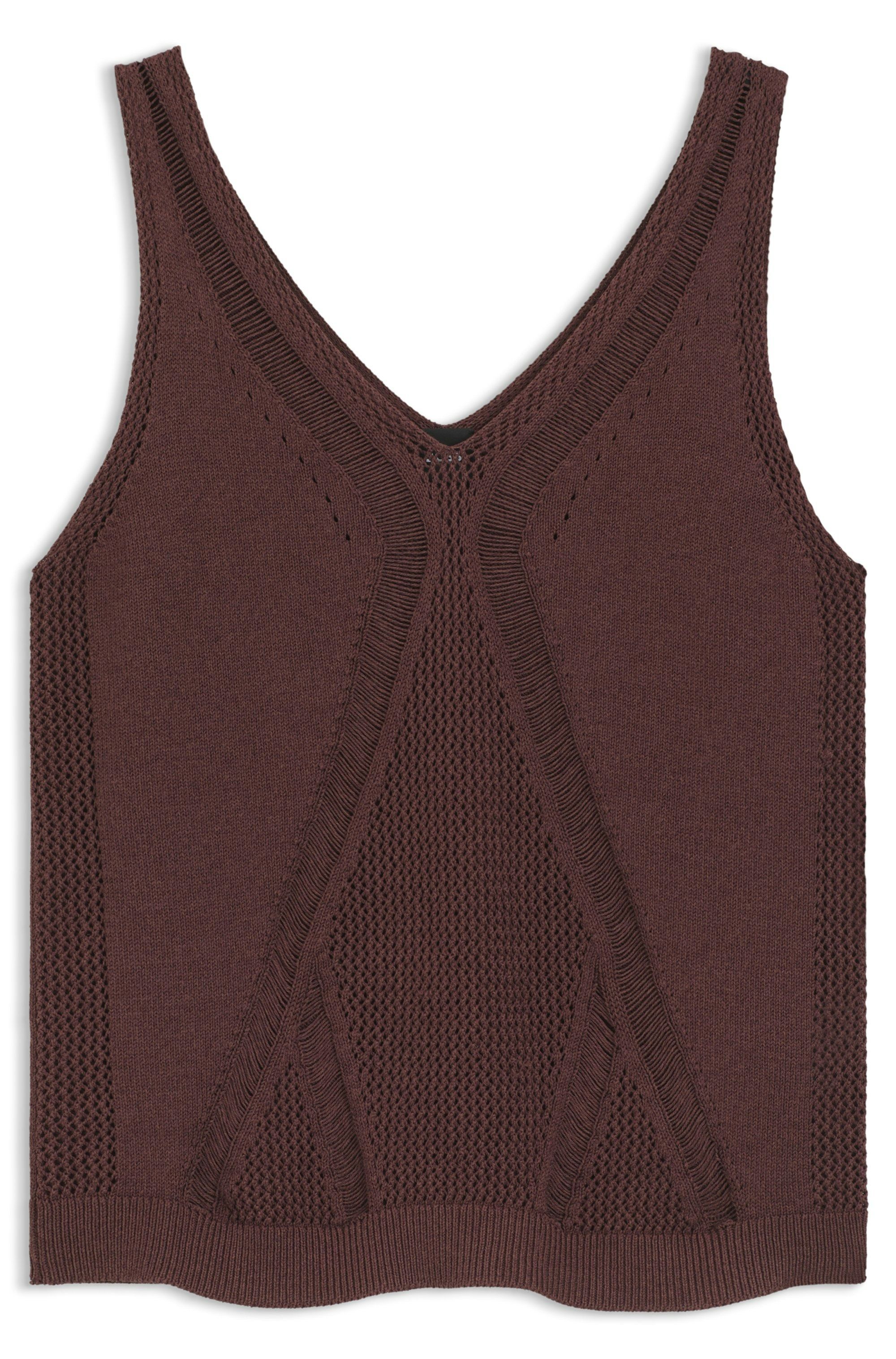 Pletený top se smíšenými strukturami - Dark Brown