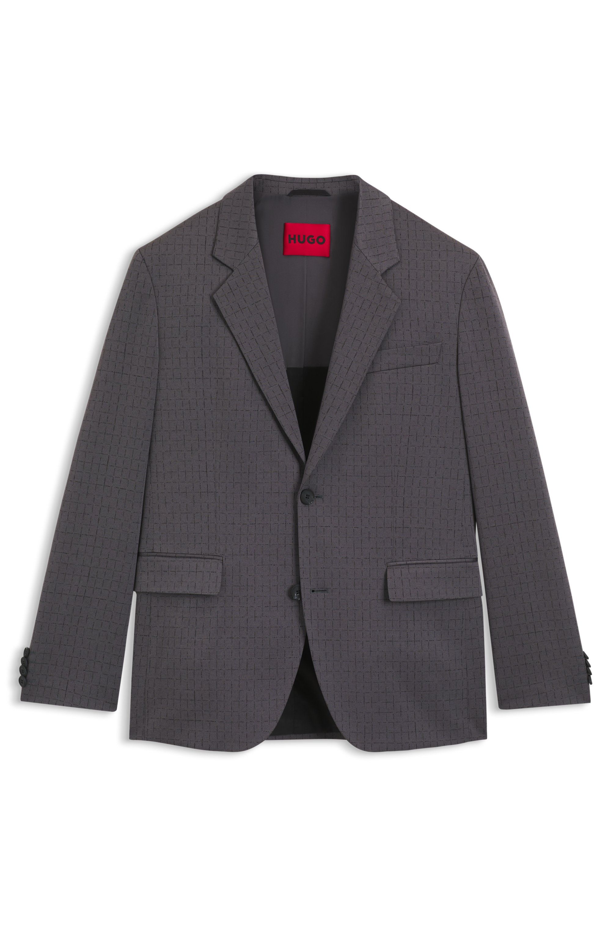 Moderní sako z kostkované strečové látky - Dark Grey