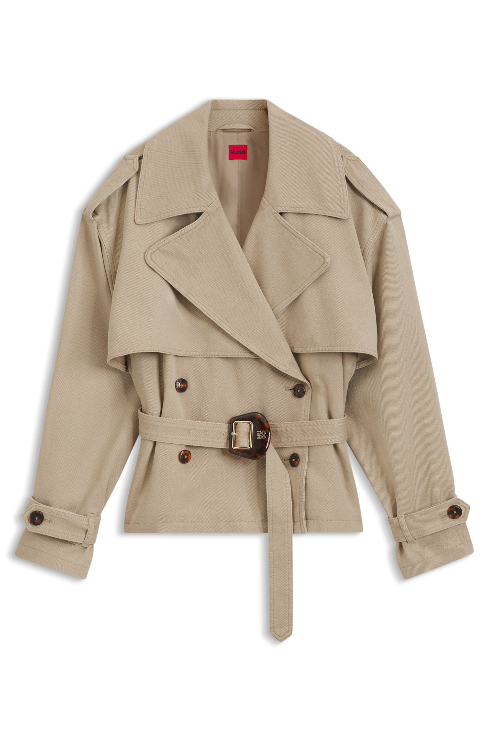Krátká trenčkotová bunda z bavlny a lnu - Light/Pastel Brown