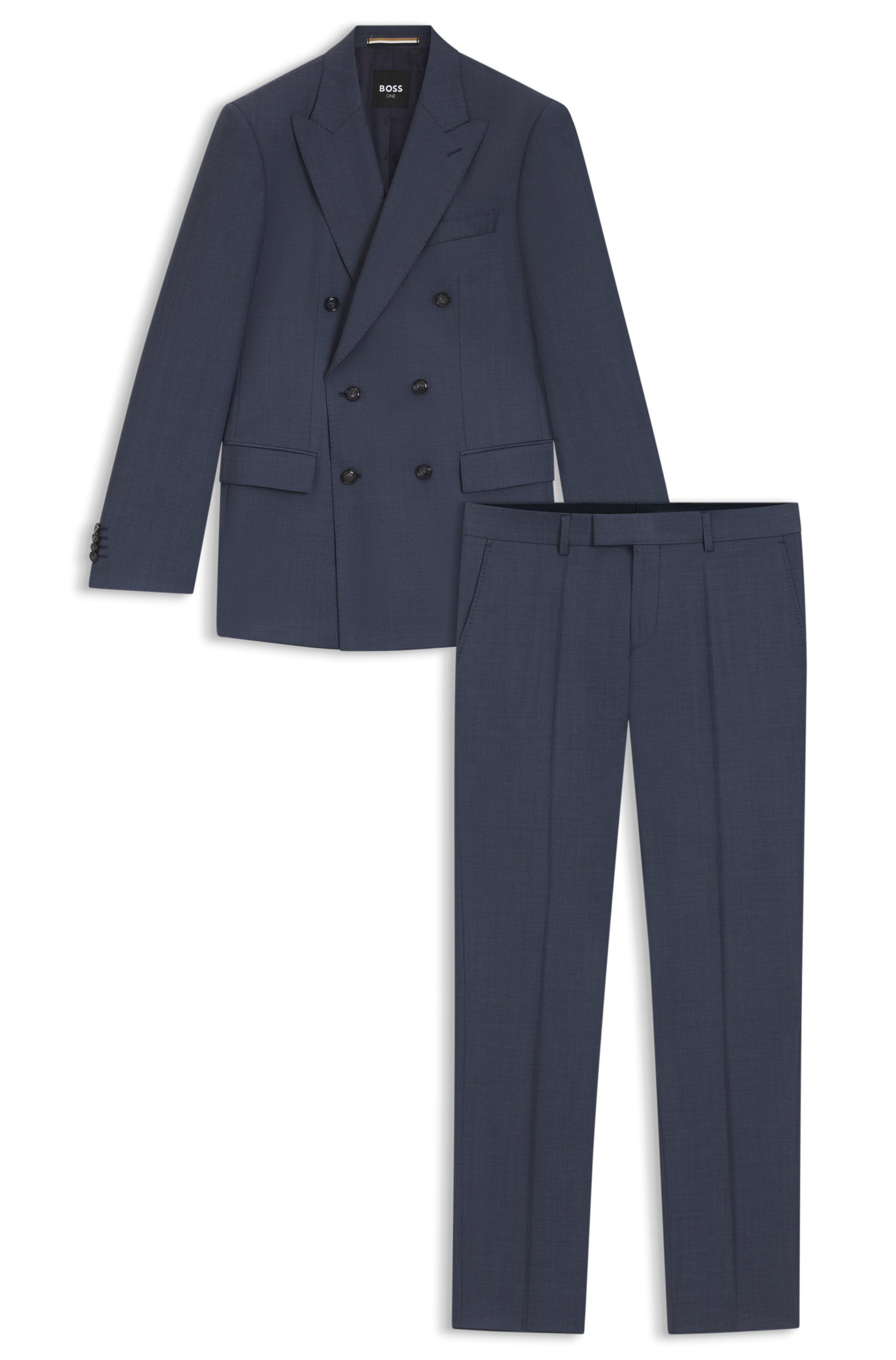 Dvoudílný slim fit oblek ze vzorované panenské vlny - Open Blue