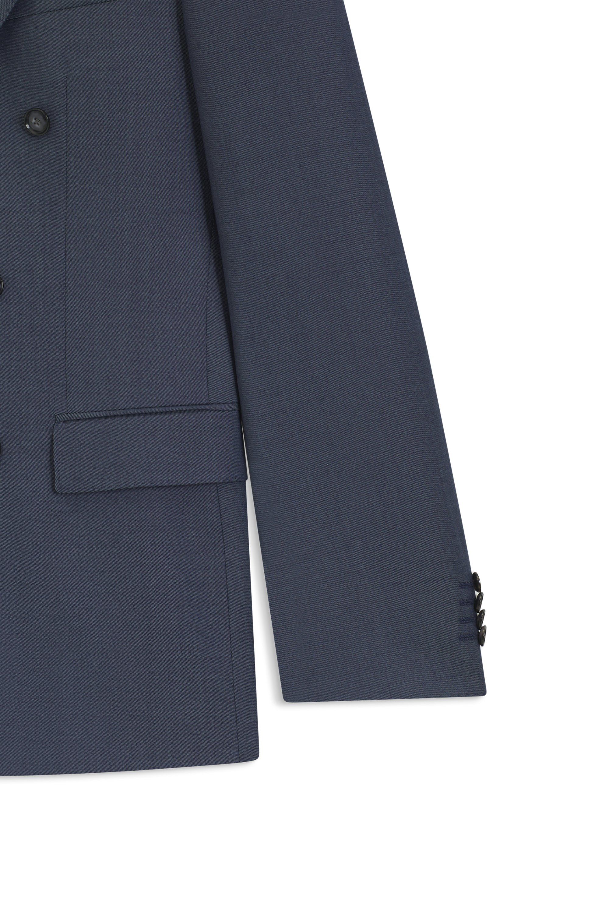 Dvoudílný slim fit oblek ze vzorované panenské vlny - Open Blue