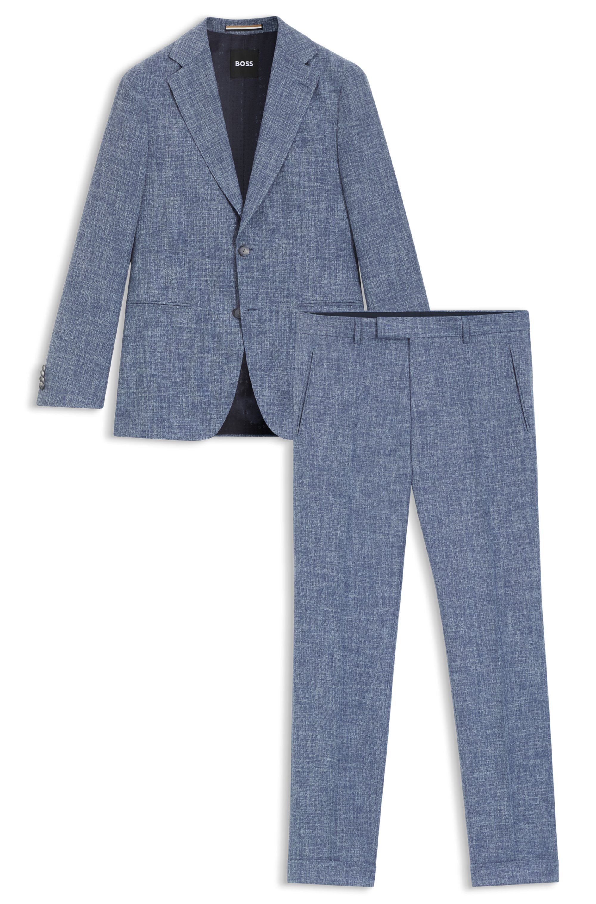 Dvoudílný slim fit oblek z bavlny a panenské vlny - Open Blue