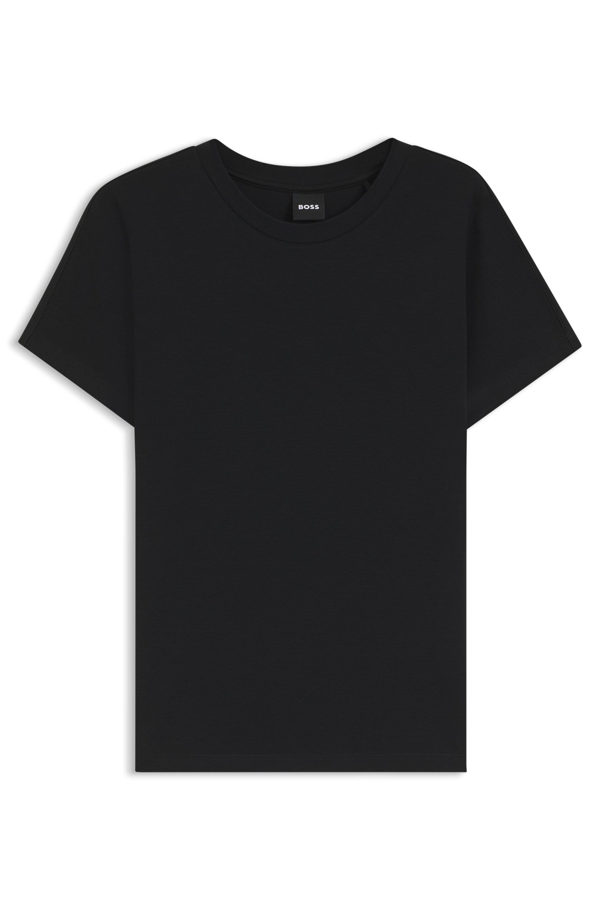Bavlněno-krepové tričko s lesklým lemováním - Black