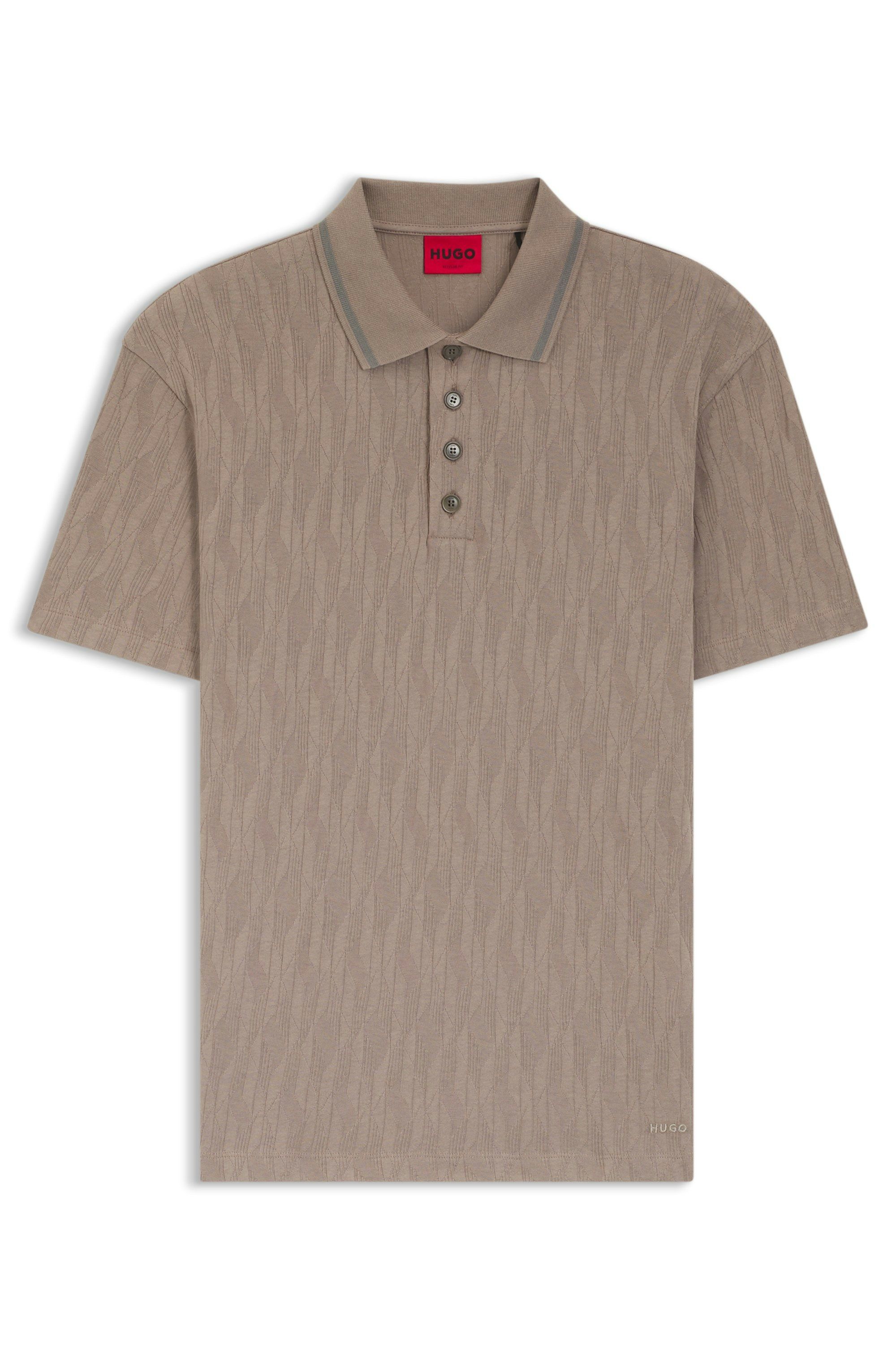 Bavlněno-žakárové polotričko s pruhovaným límečkem - Light/Pastel Brown