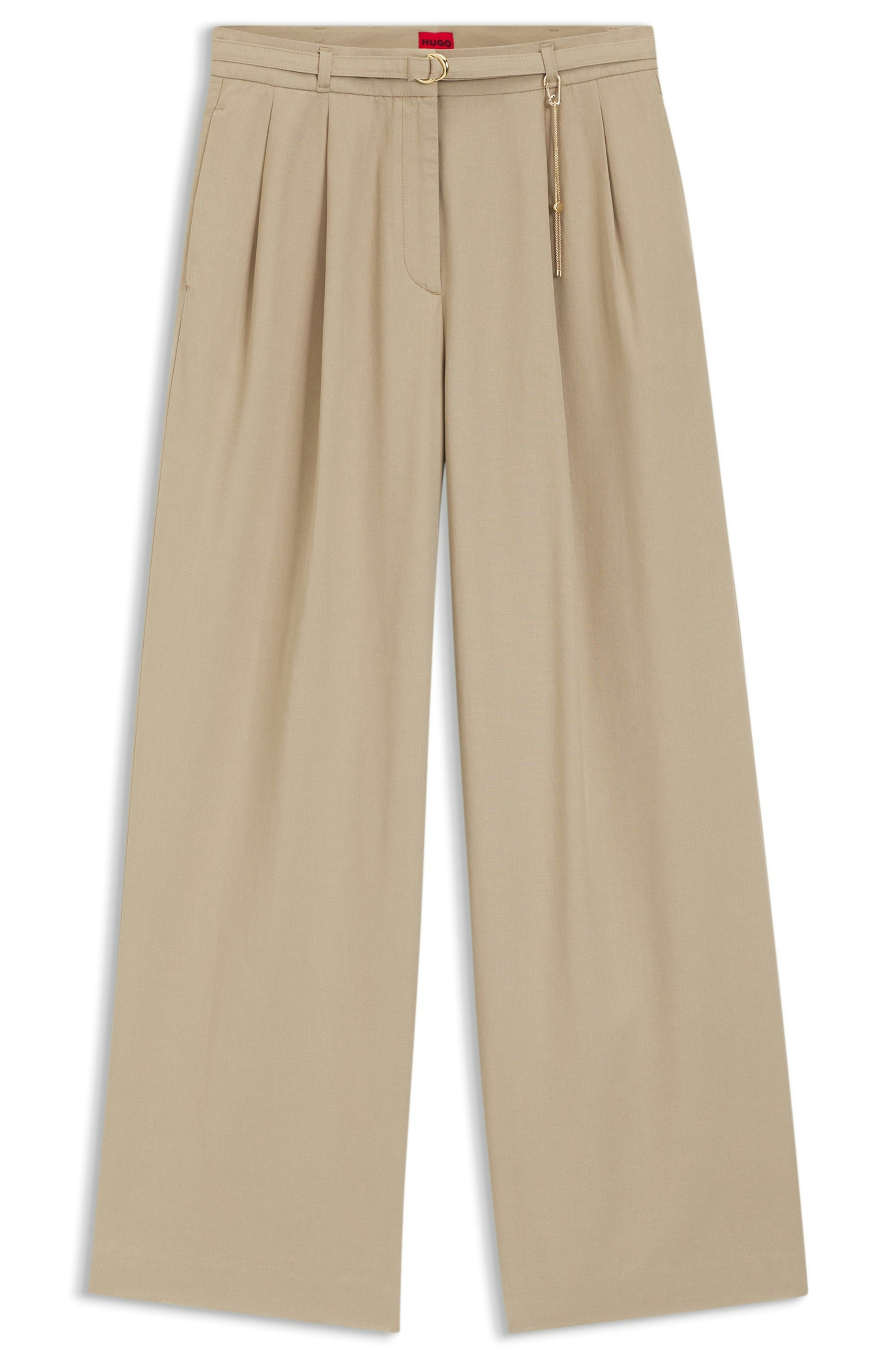 Kalhoty rovného střihu se zlatým karabinou - Light/Pastel Brown