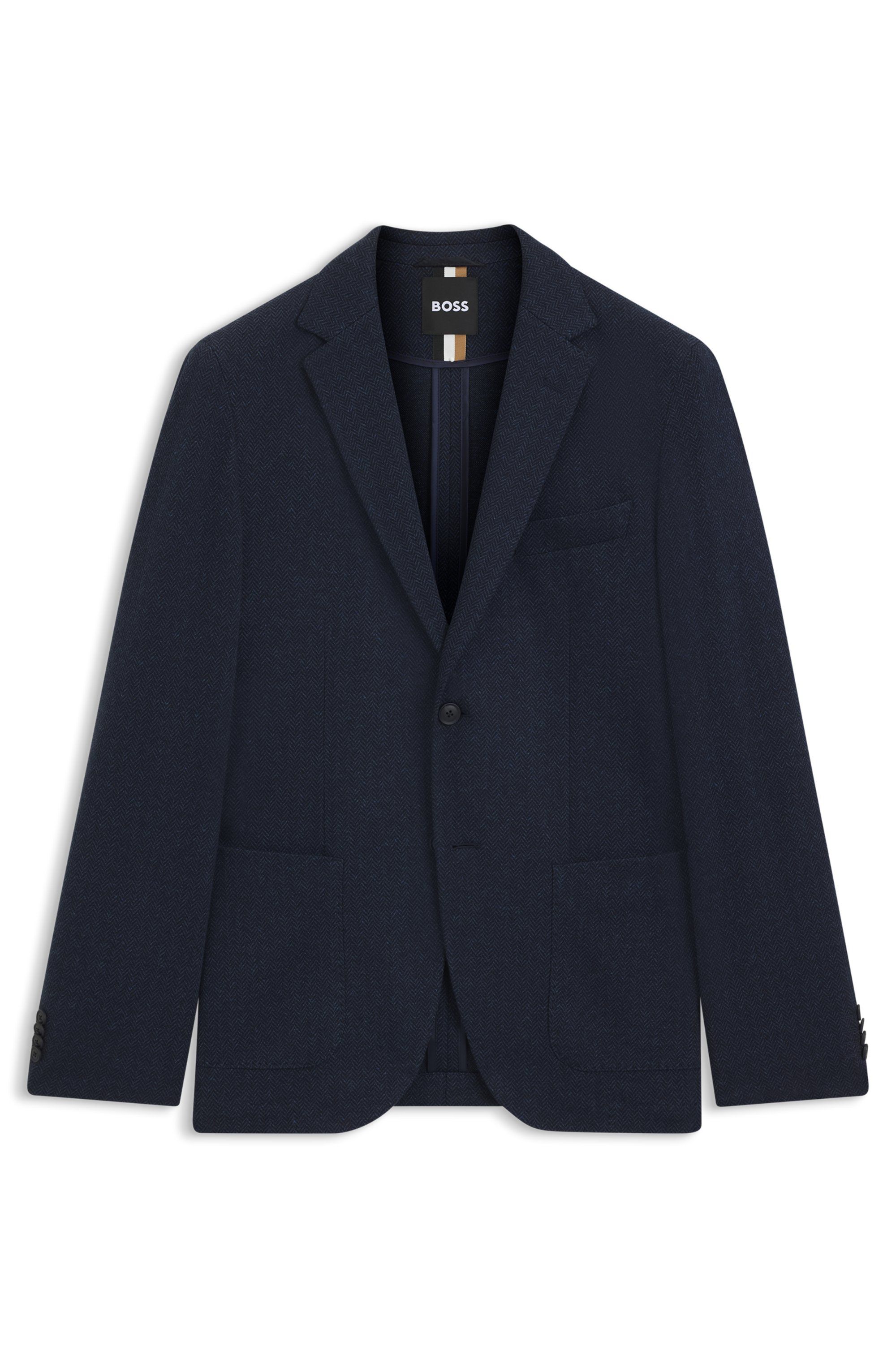Sako regular střihu z bavlněné směsi s vzorem rybí kosti - Dark Blue