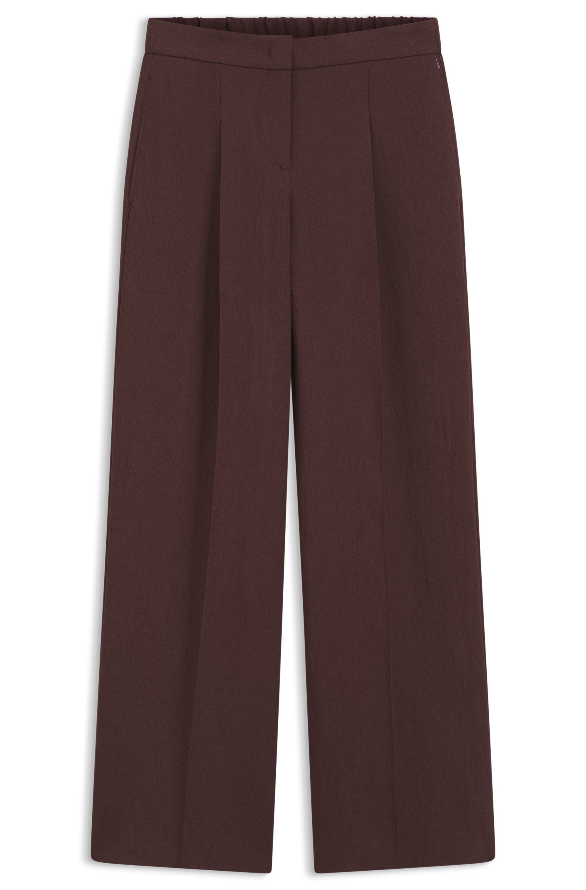 Kalhoty volného střihu ze směsi lnu - Dark Brown