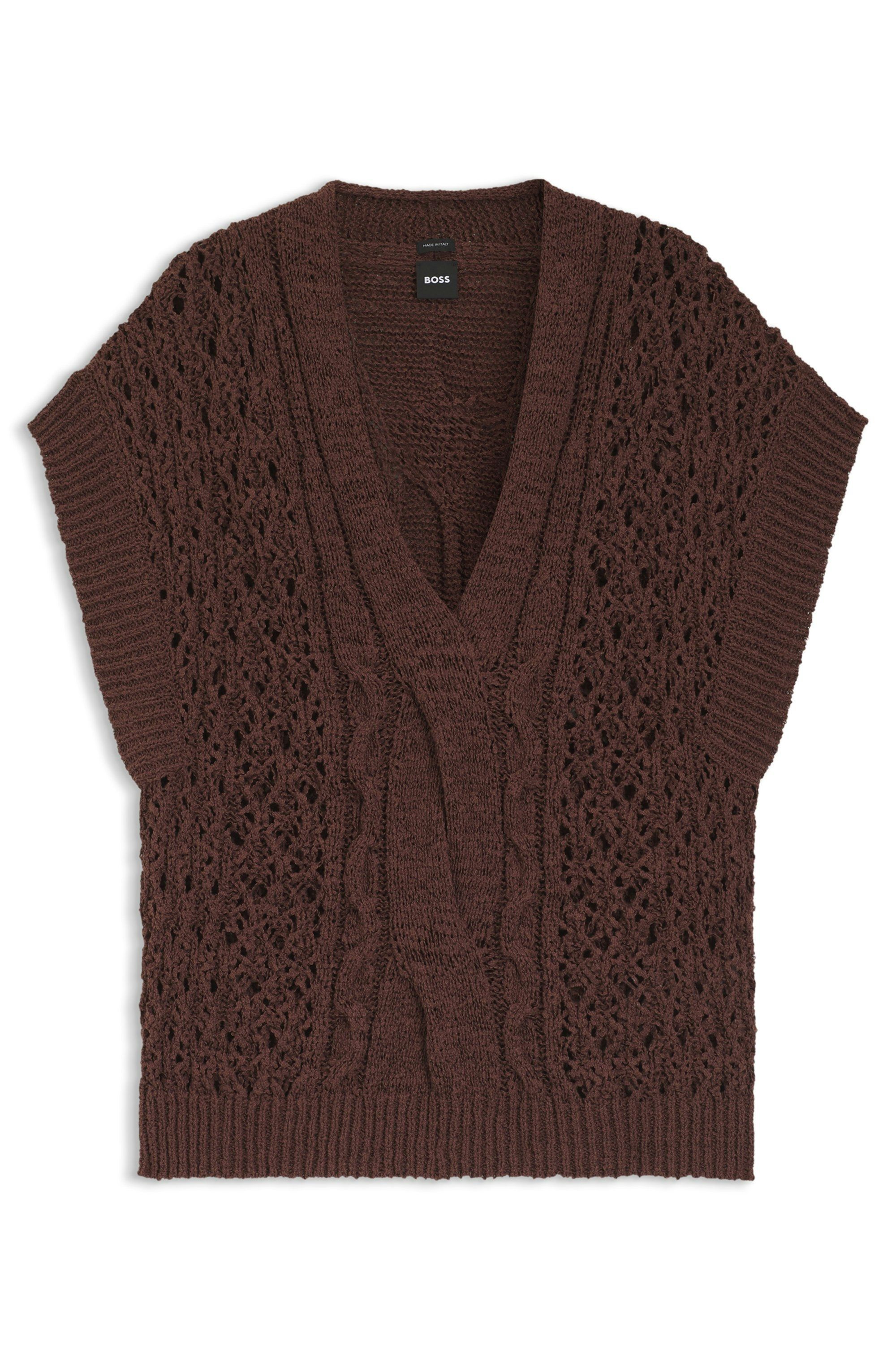 Pletený top ze směsi bavlny s copánkovými detaily - Dark Brown