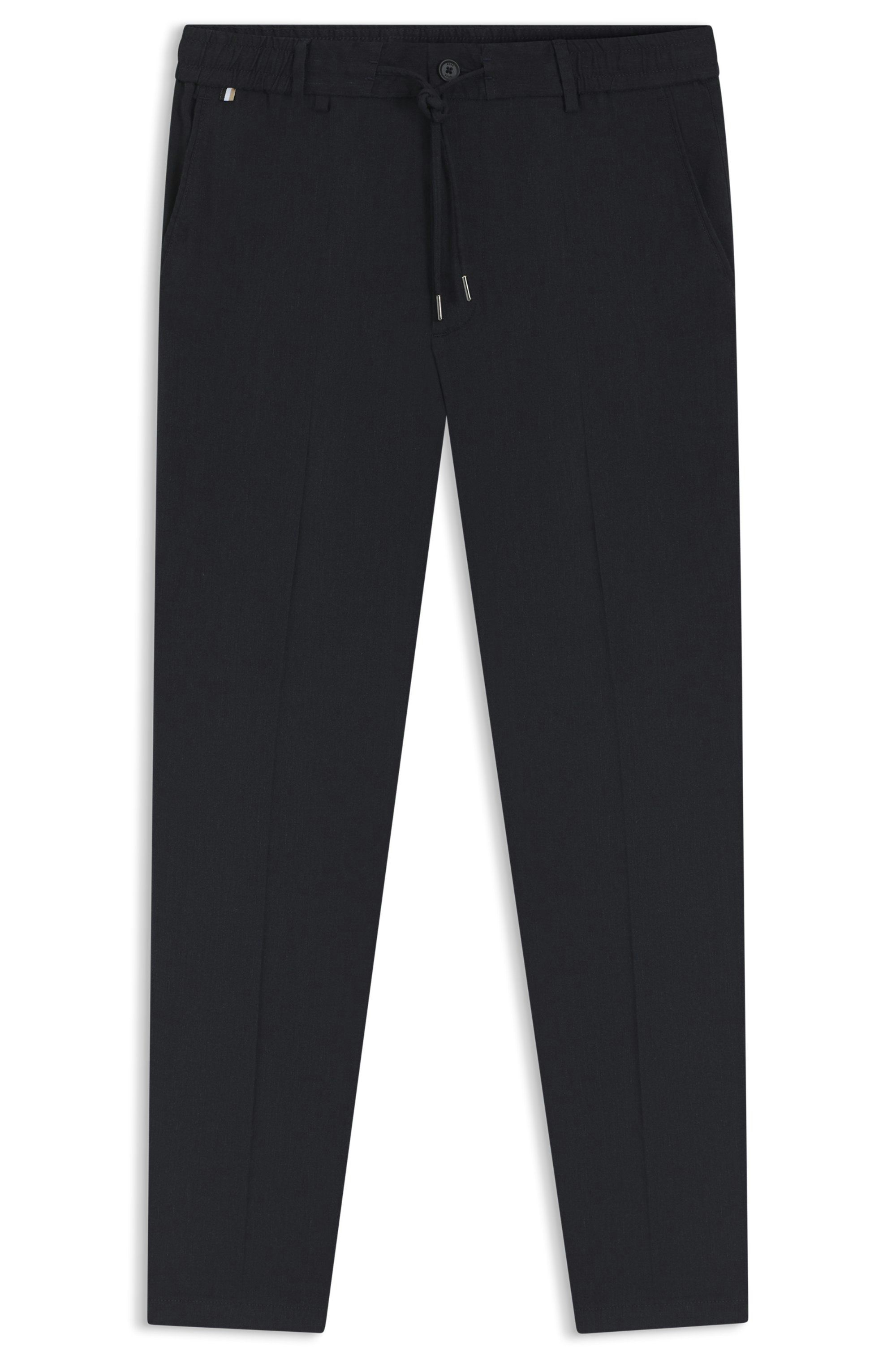 Kalhoty moderního střihu ze směsi lnu - Dark Blue