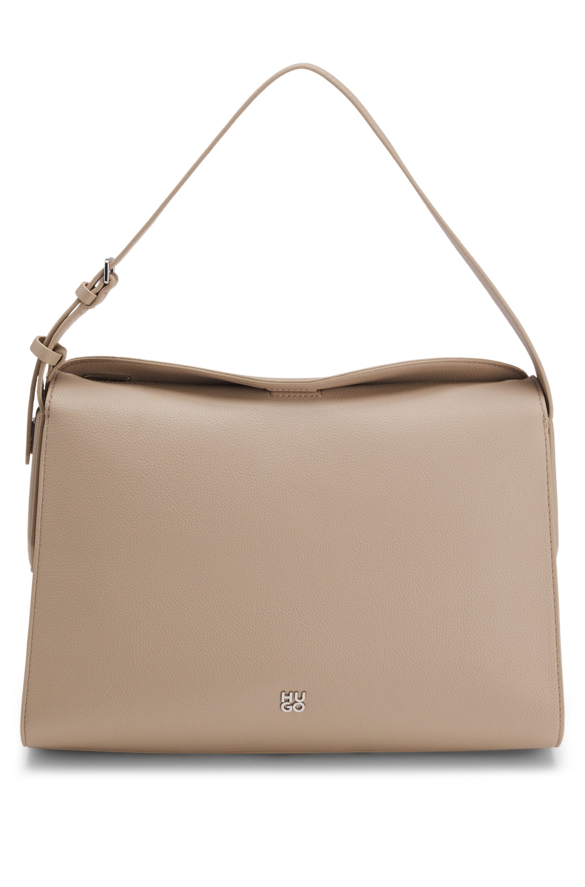 Kabelka přes rameno z umělé kůže s vrstveným logem - Light/Pastel Brown