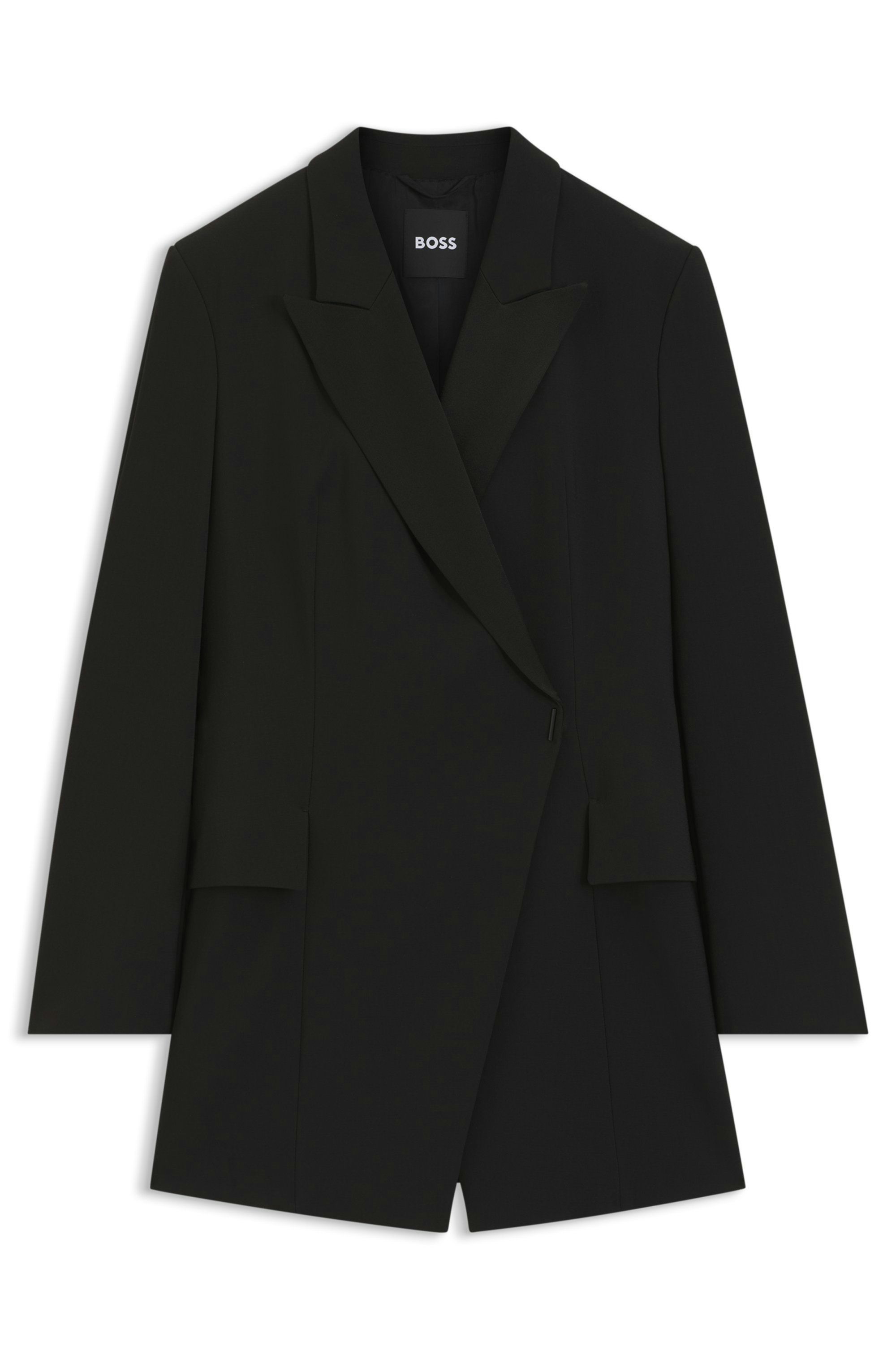 Dlouhý slim fit blazer se skrytým zapínáním - Black