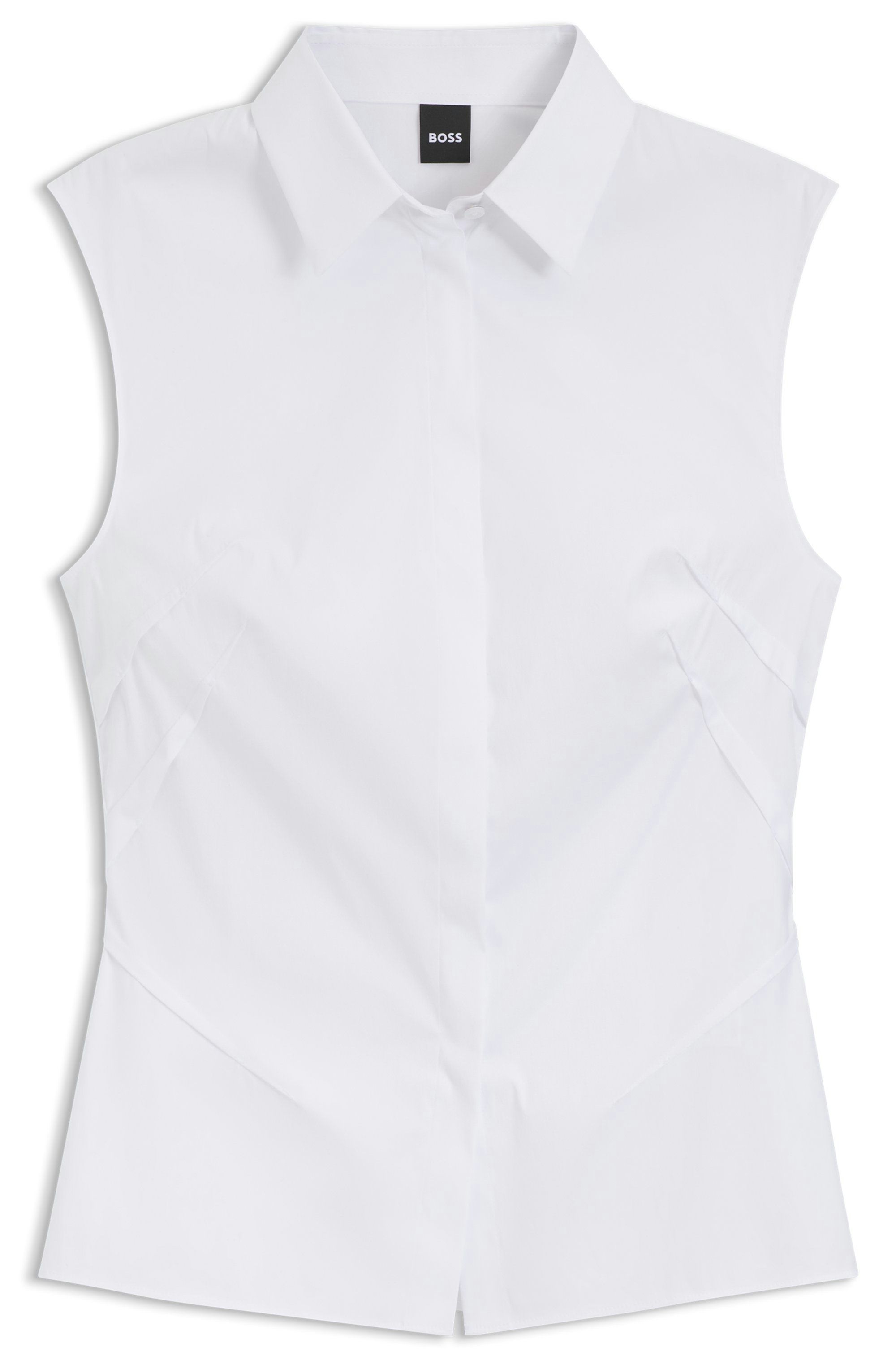 Halenka bez rukávů slim fit ze směsi strečové bavlny - White