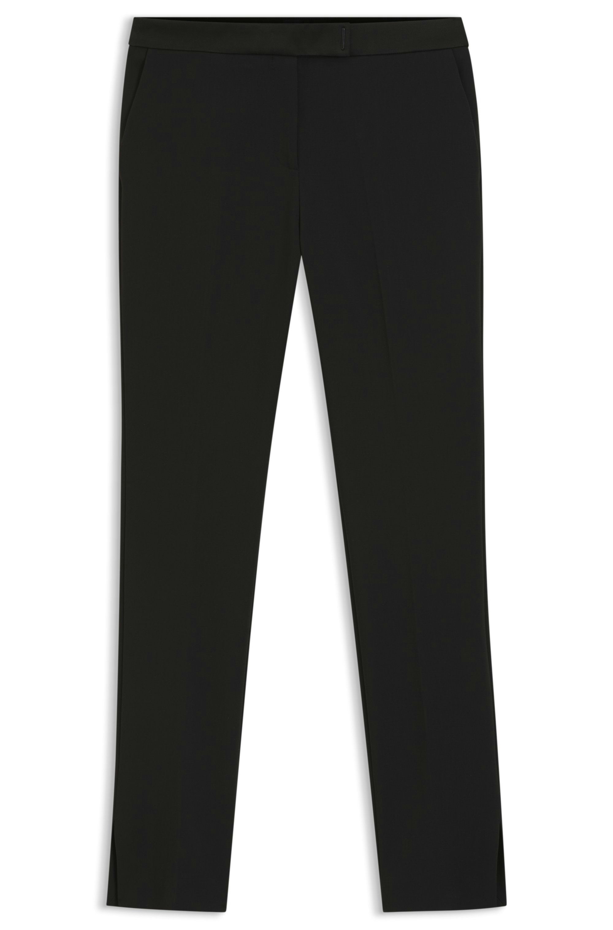 Slim fit strečové kalhoty s bočními rozparky - Black