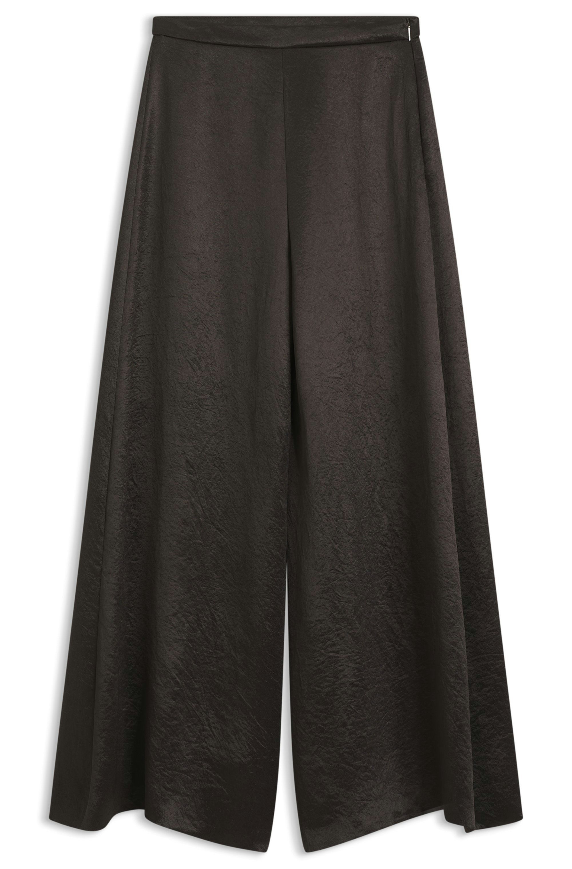 Kalhoty volného střihu z lesklého kepru - Dark Brown