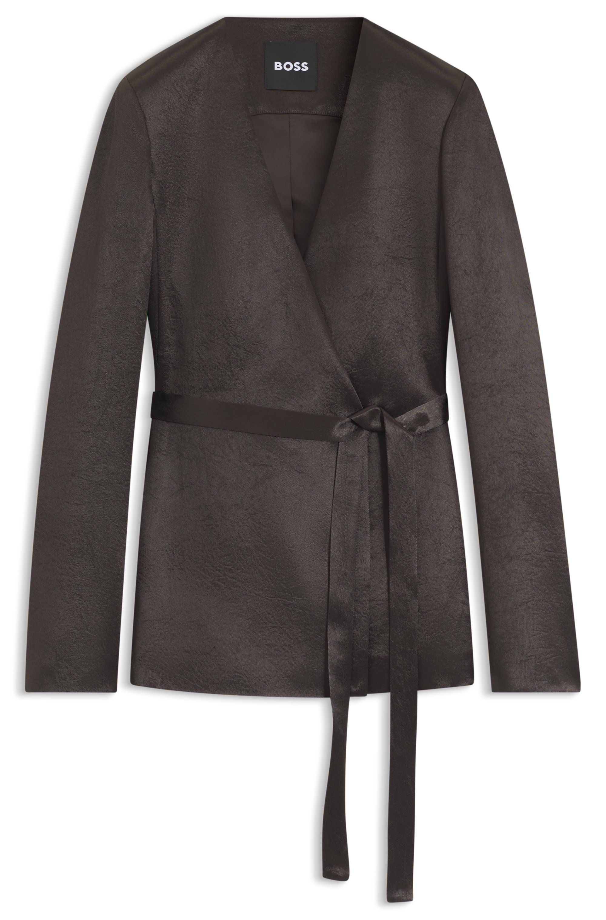 Úzký blazer z lesklého kepru - Dark Brown