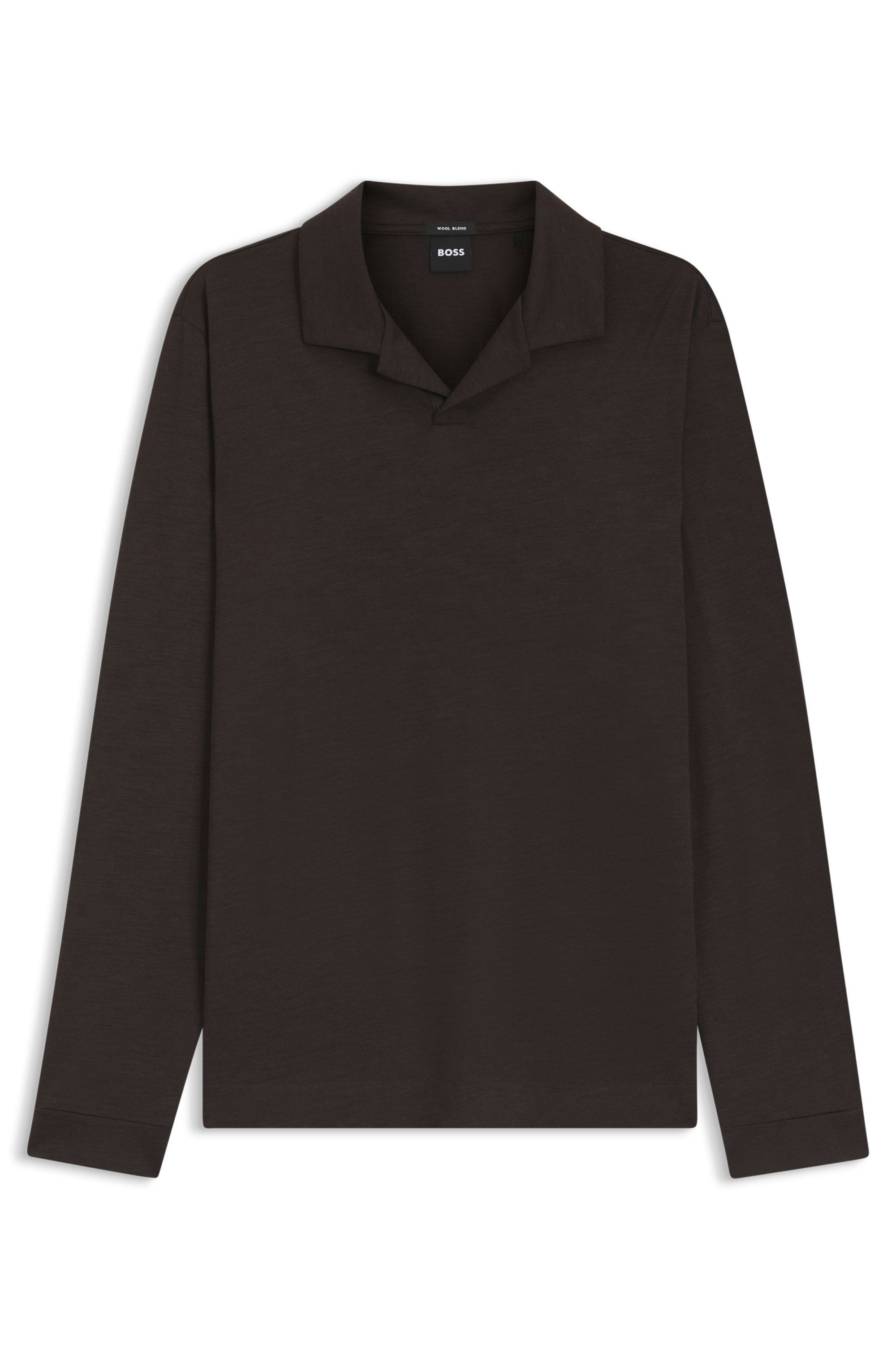 Polo tričko z vlněné směsi s límcem Johnny - Dark Brown
