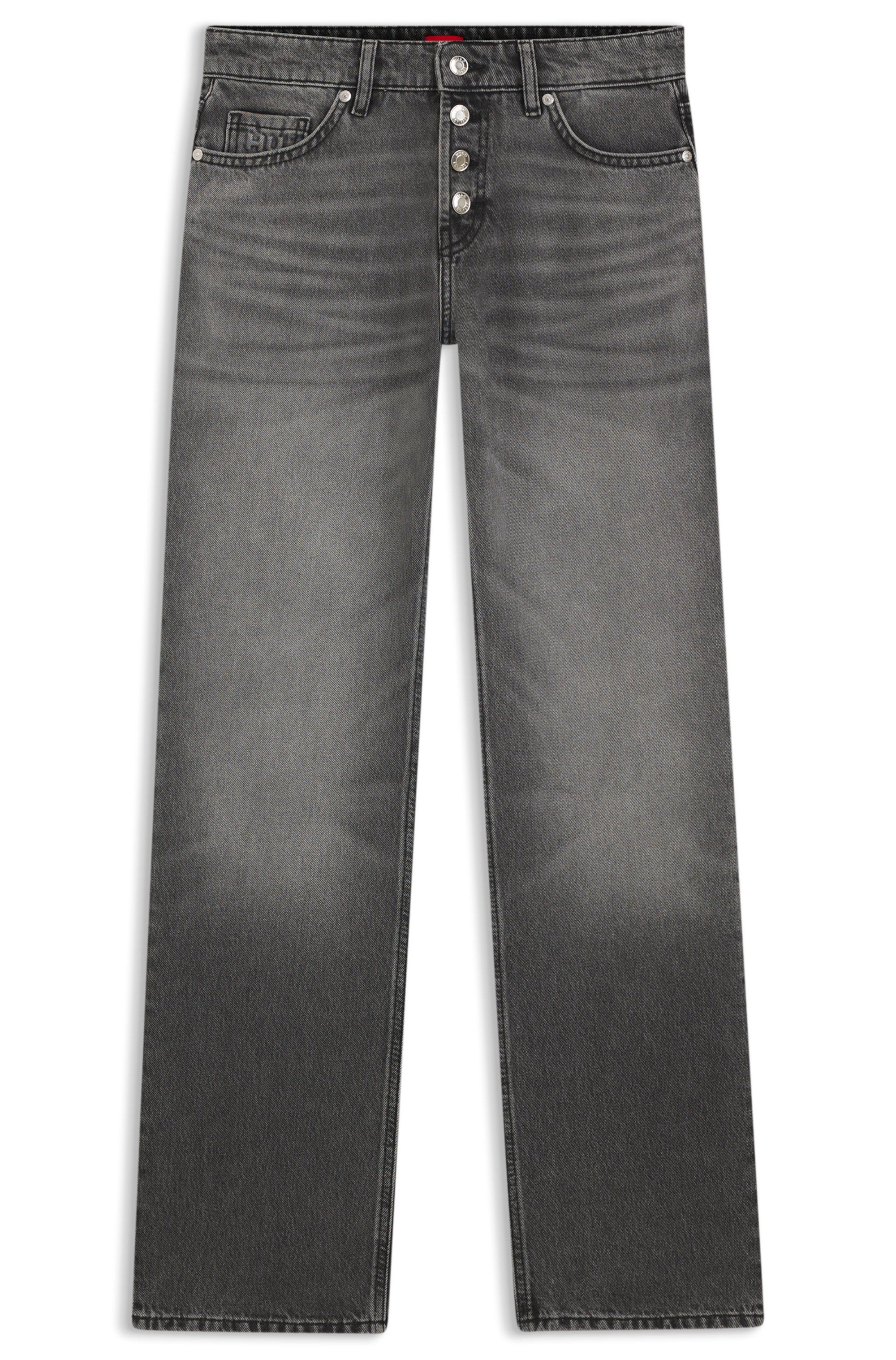 Džíny rovného střihu z šedého denimu s knoflíky - Silver