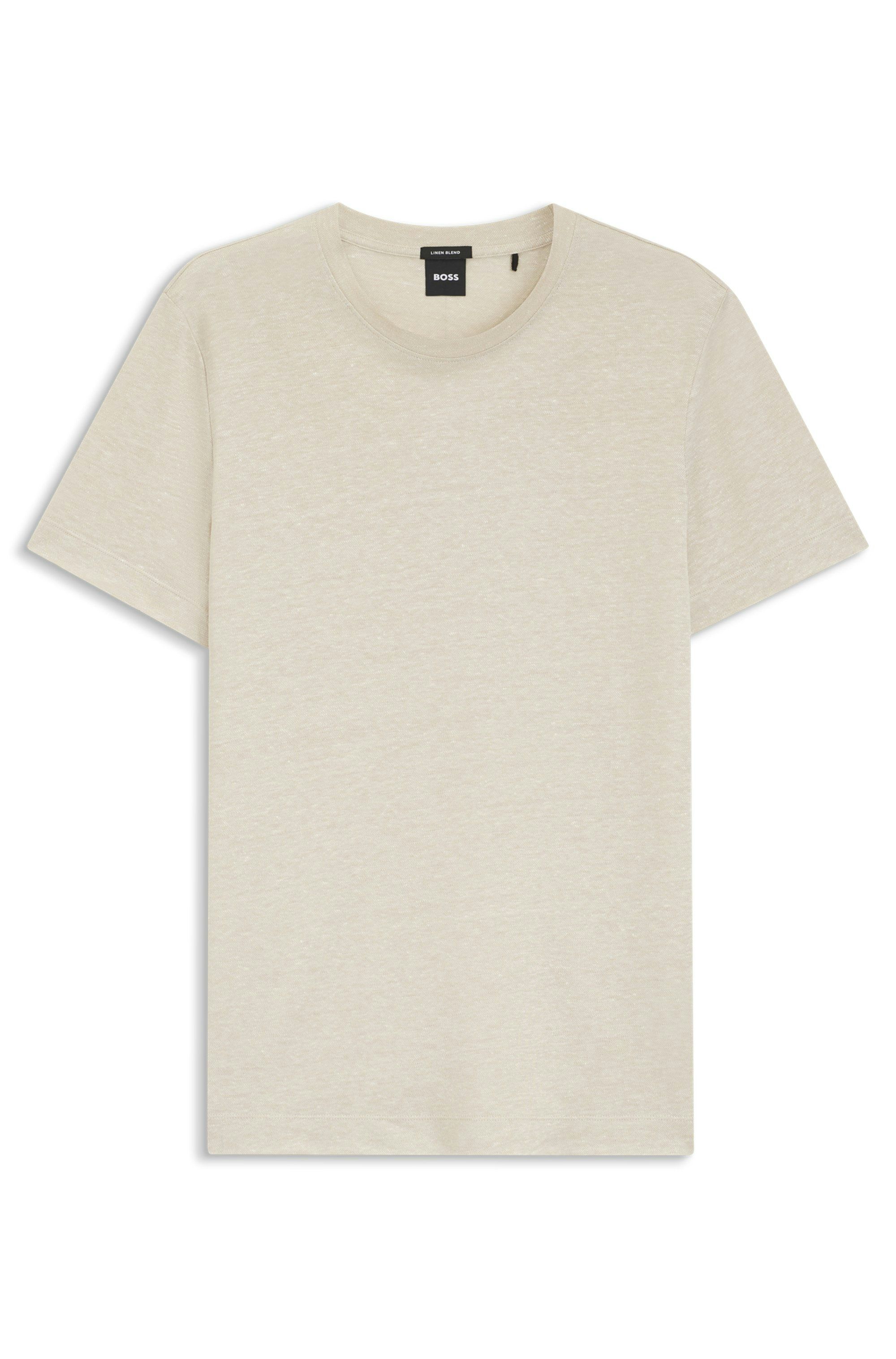 Tričko regular střihu z bavlny a lnu - Open Beige