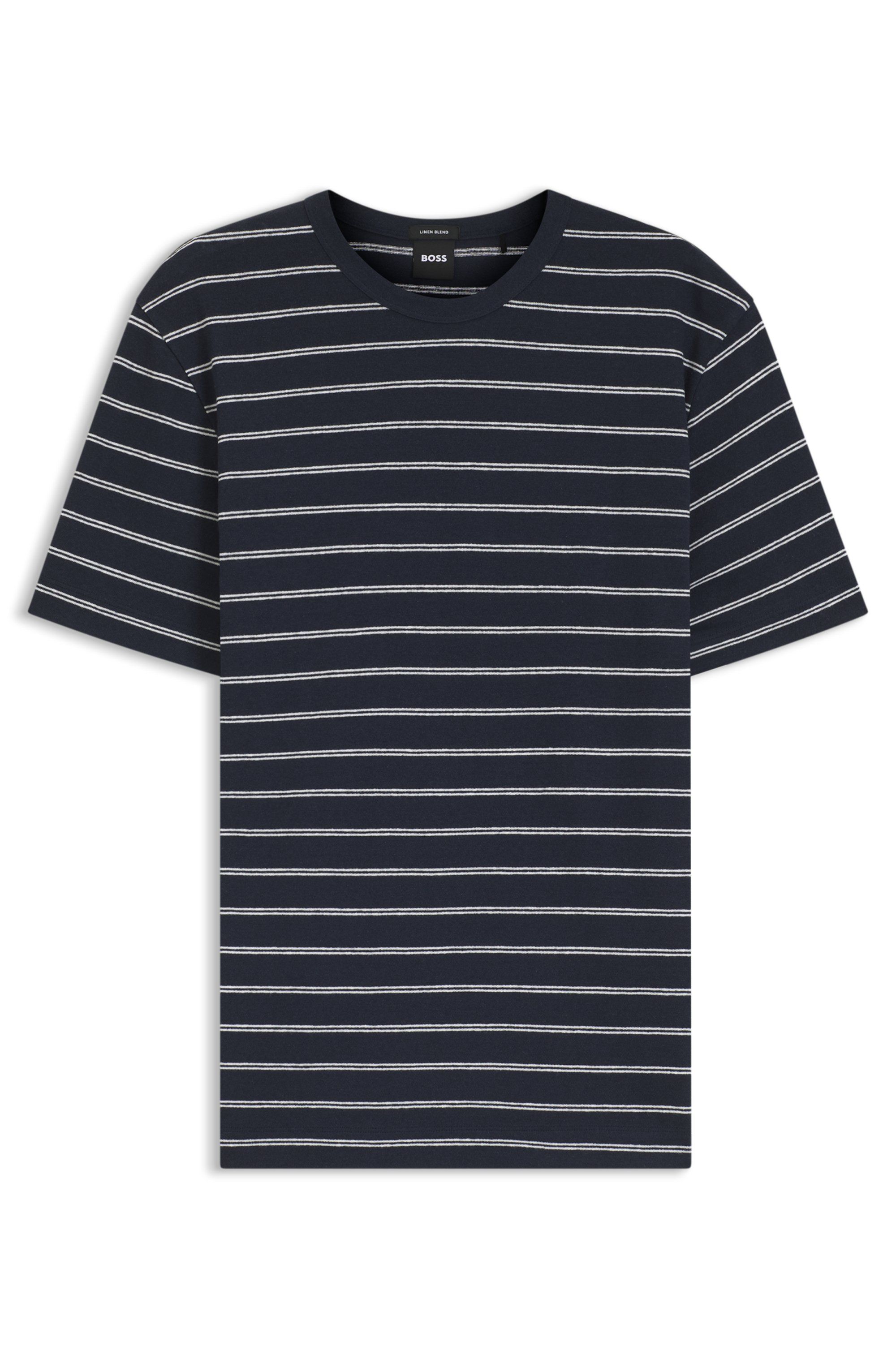 Tričko regular střihu z bavlny a lnu - Dark Blue