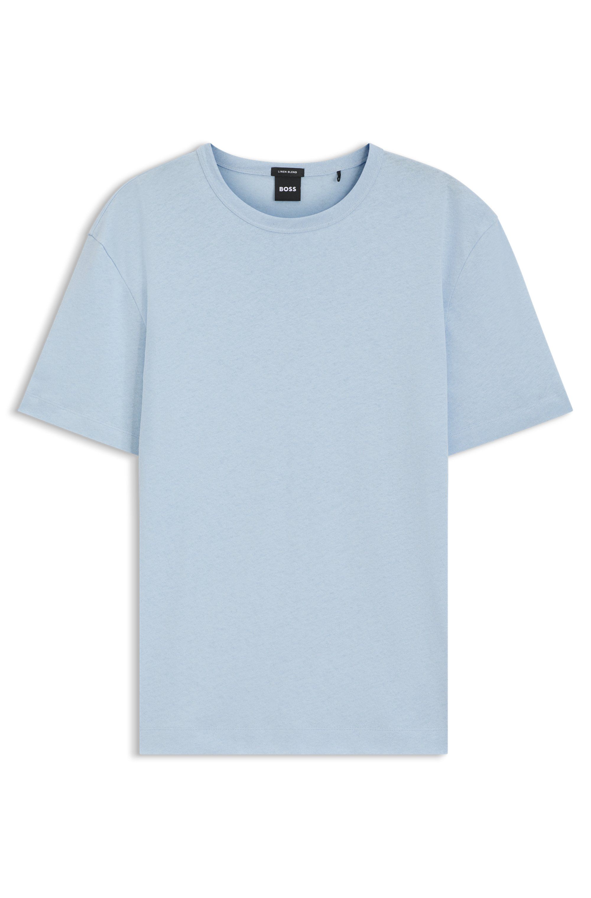 Tričko regular střihu z bavlny a lnu - Light/Pastel Blue