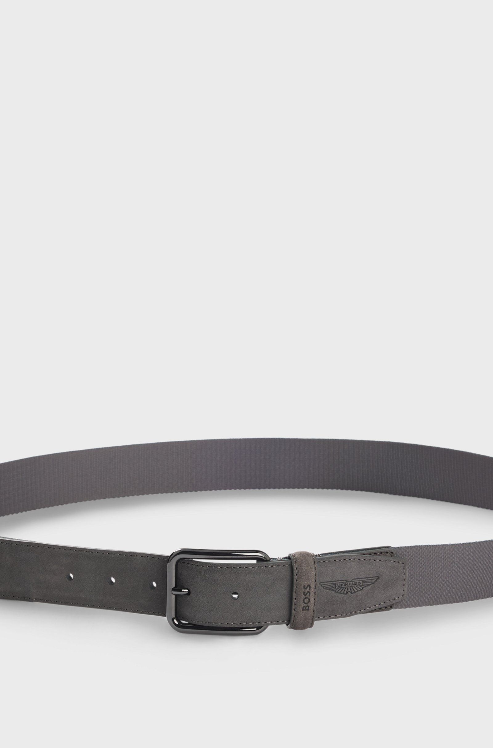 Pásek BOSS x ASTON MARTIN z nubukové kůže s popruhem - Medium Grey