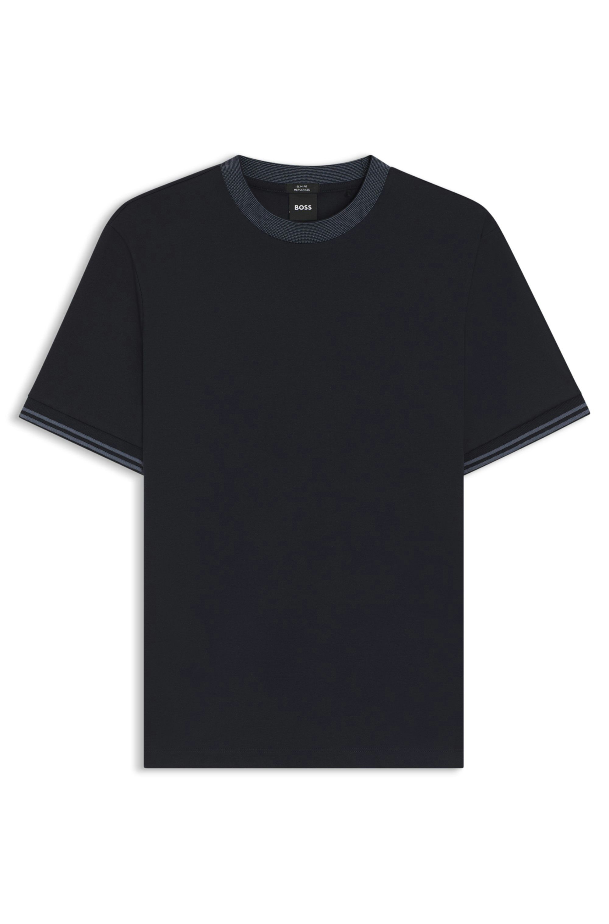Tričko slim fit z mercerizované bavlny s kontrastním lemováním - Dark Blue