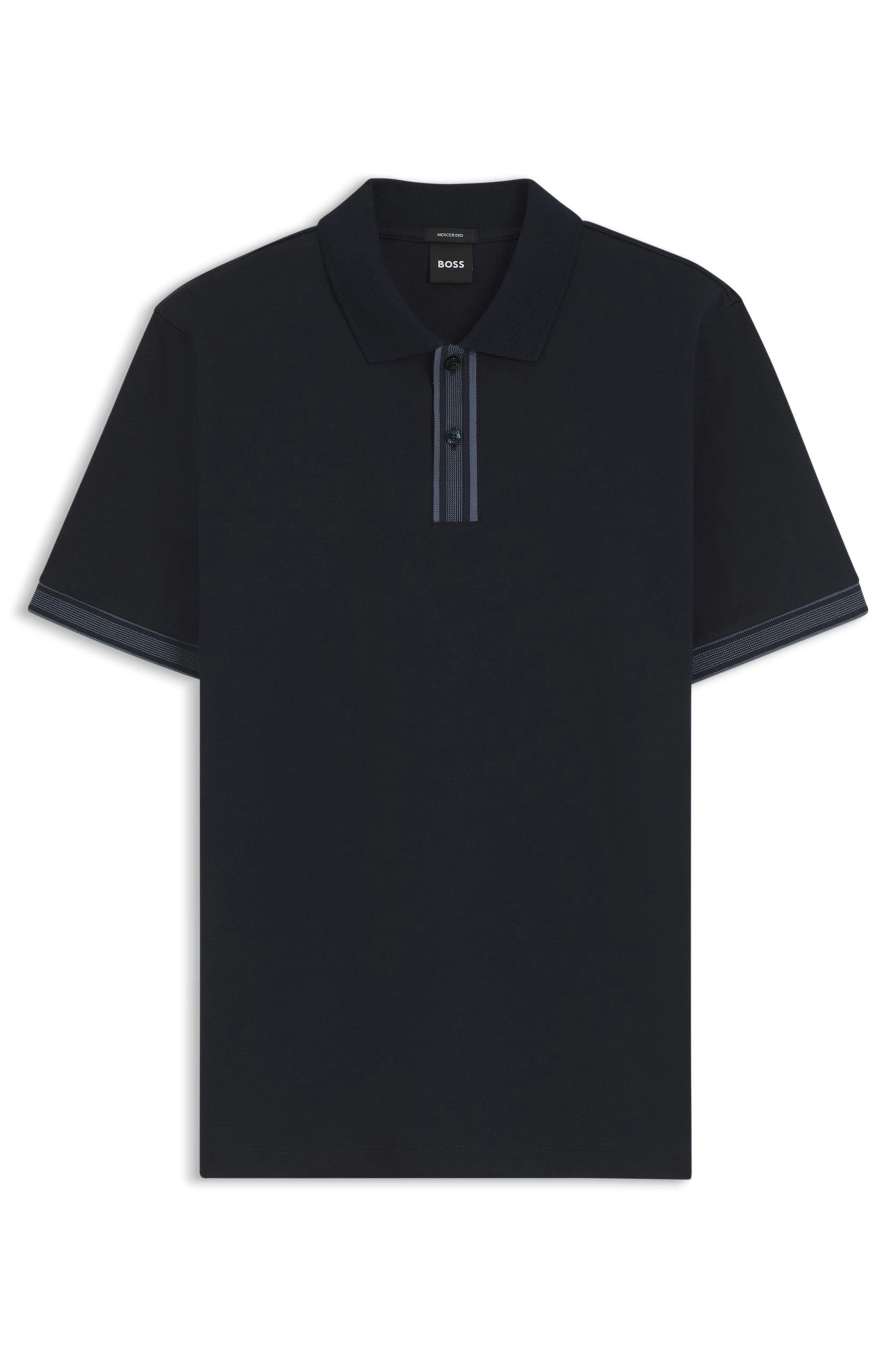 Polotričko z mercerizované bavlny s pruhovanými lemováním - Dark Blue