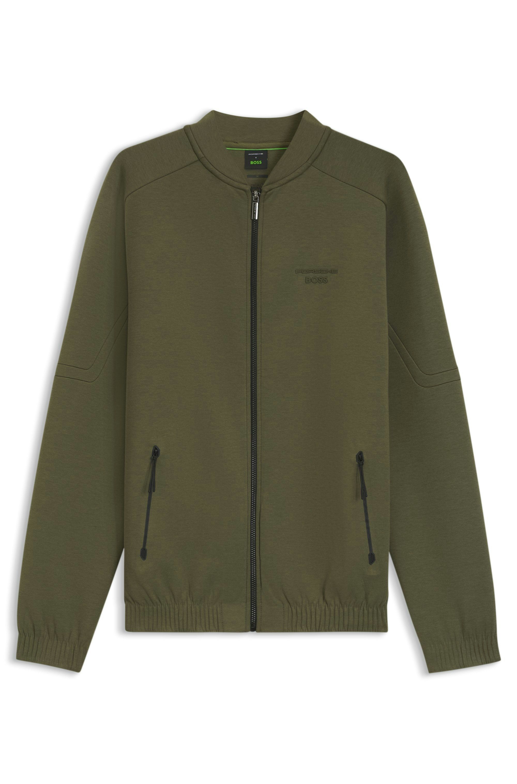 Mikina na zip Porsche x BOSS s reliéfním potiskem - Open Green