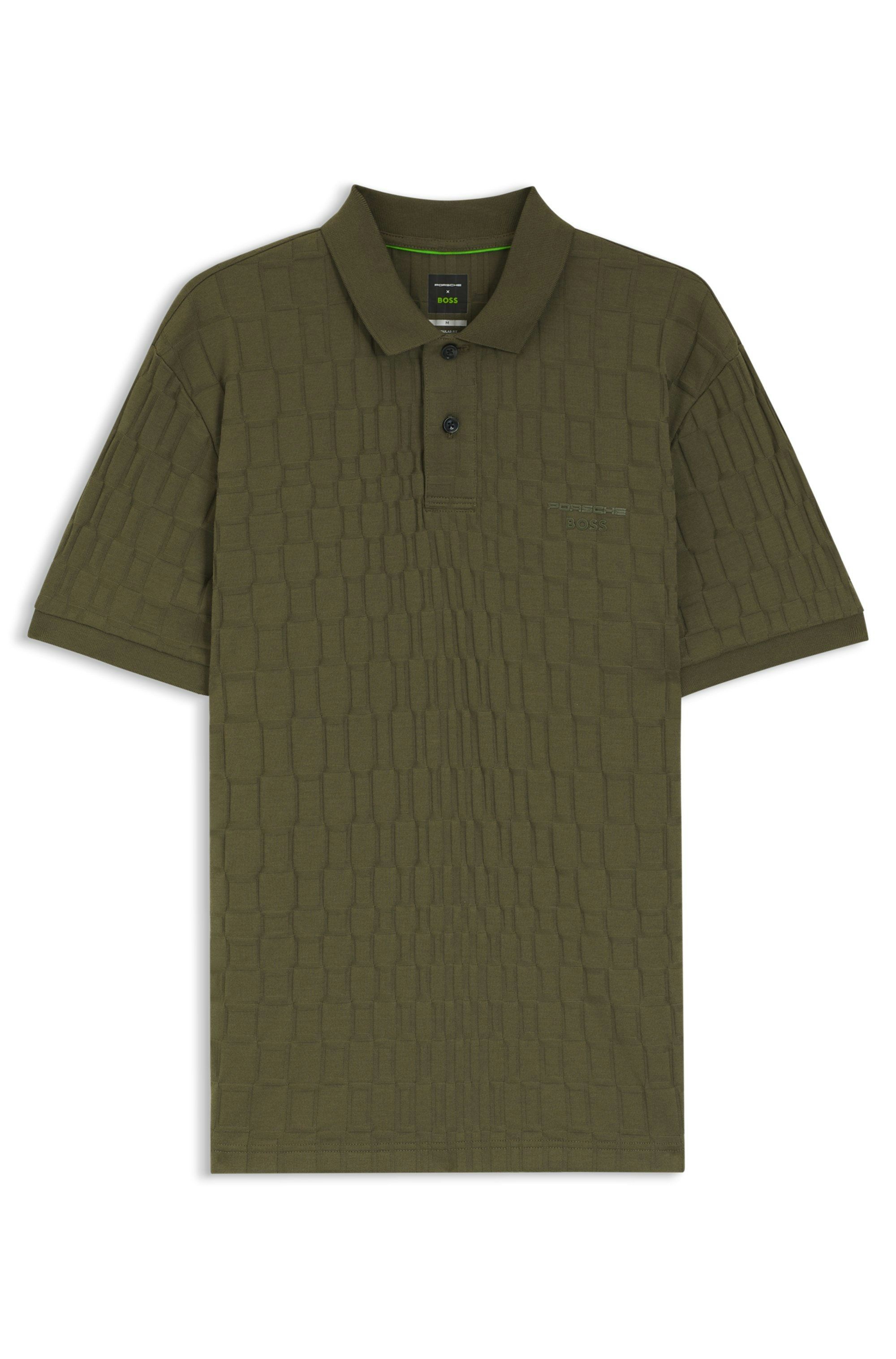 Polotričko Porsche x BOSS z bavlny s žakárovým vzorem - Open Green