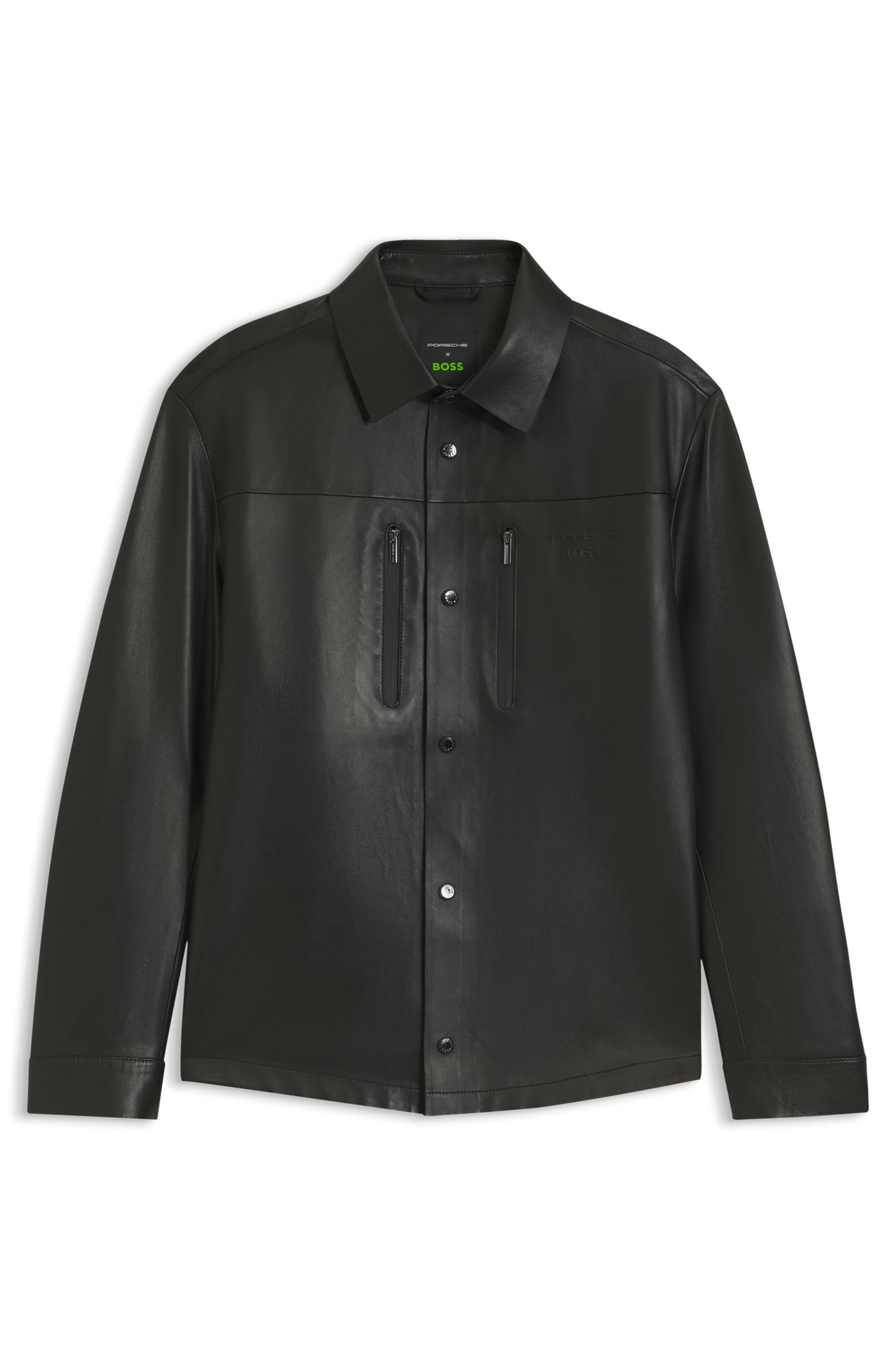 Košile Porsche x BOSS regular fit z kůže nappa - Black