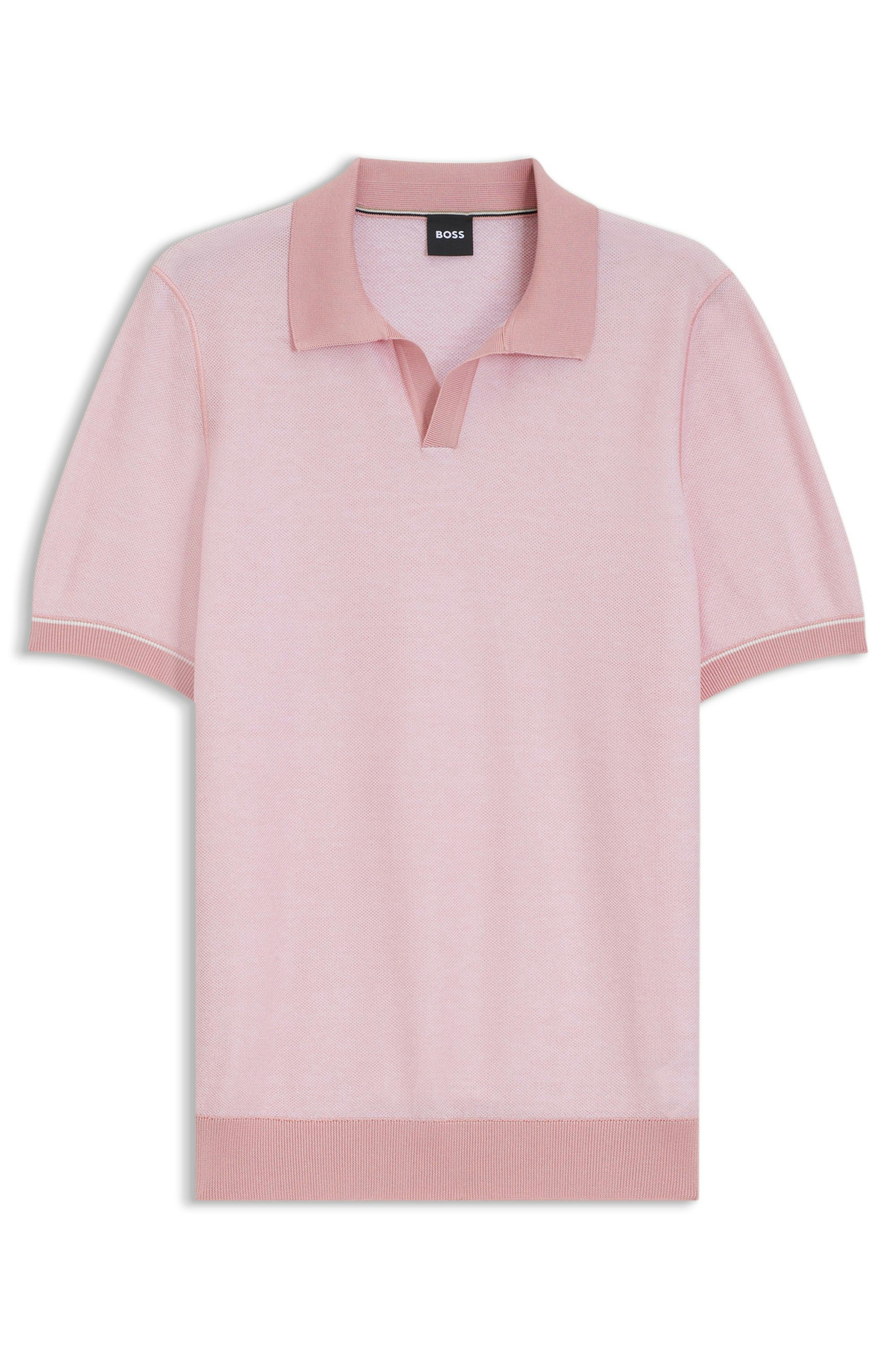 Polotričko s vodorovným pruhem a pleteným vzorem ze směsi bavlny - Light/Pastel Pink