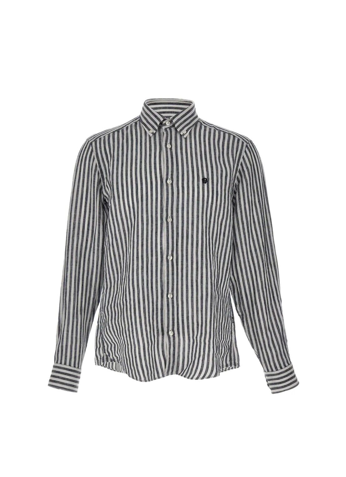 Košile regular střihu z pruhovaného lnu - Dark Blue
