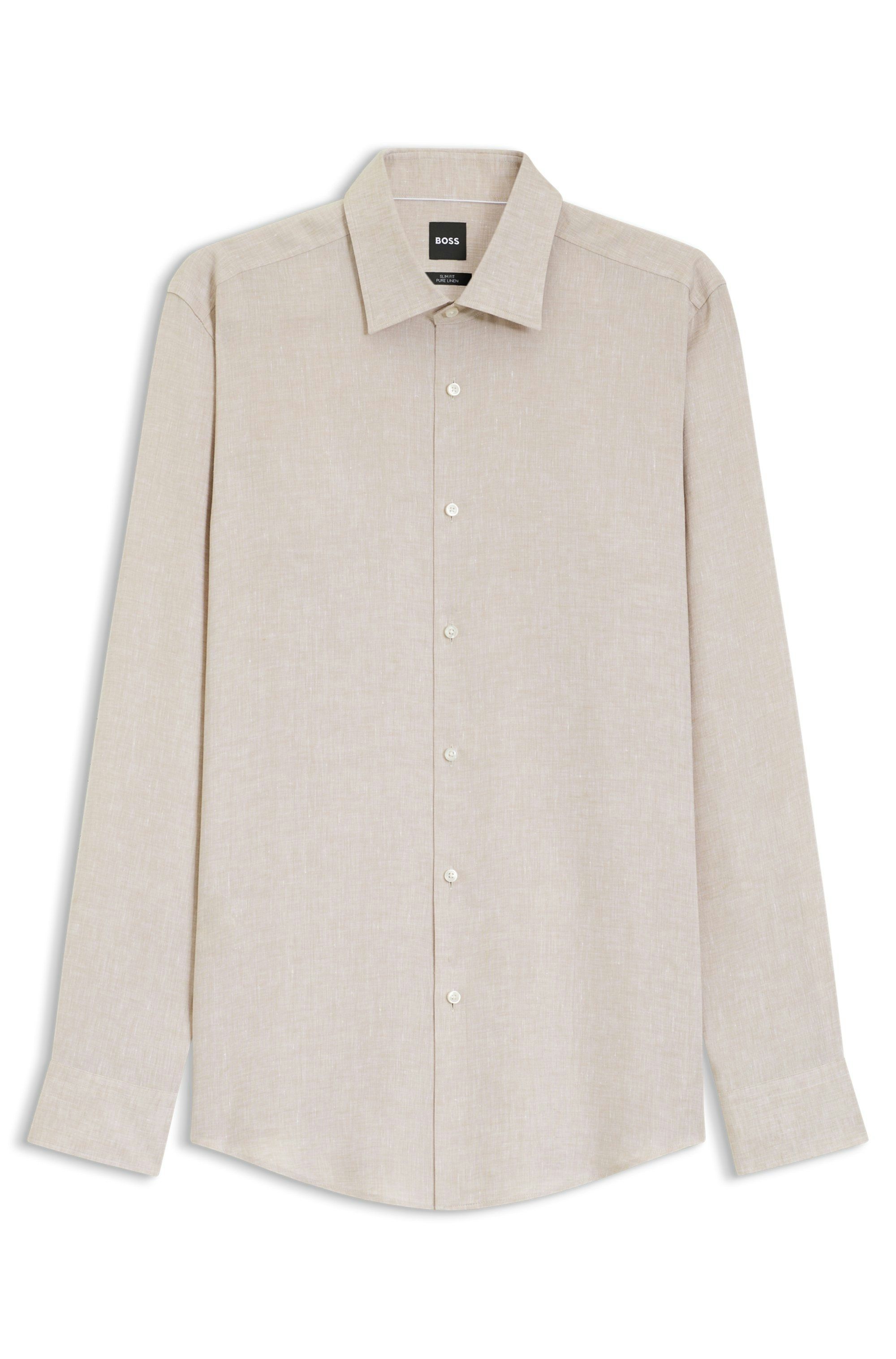 Košile slim fit z italského lnu - Open Beige