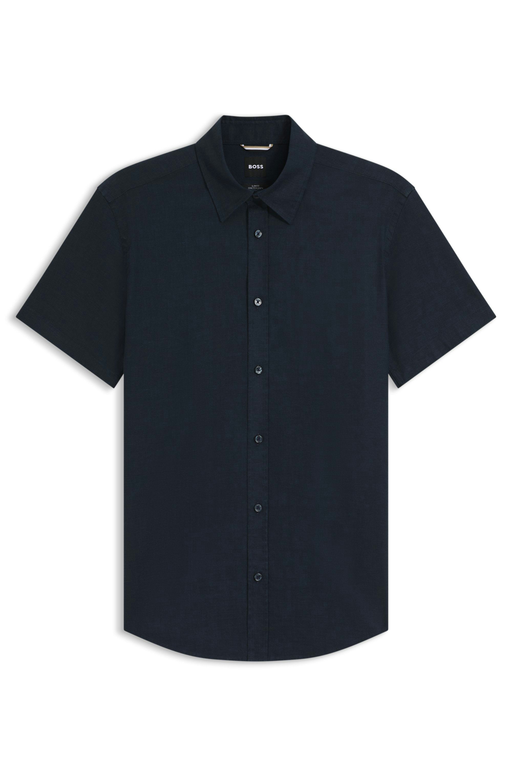 Košile slim fit ze strečového lnu - Dark Blue