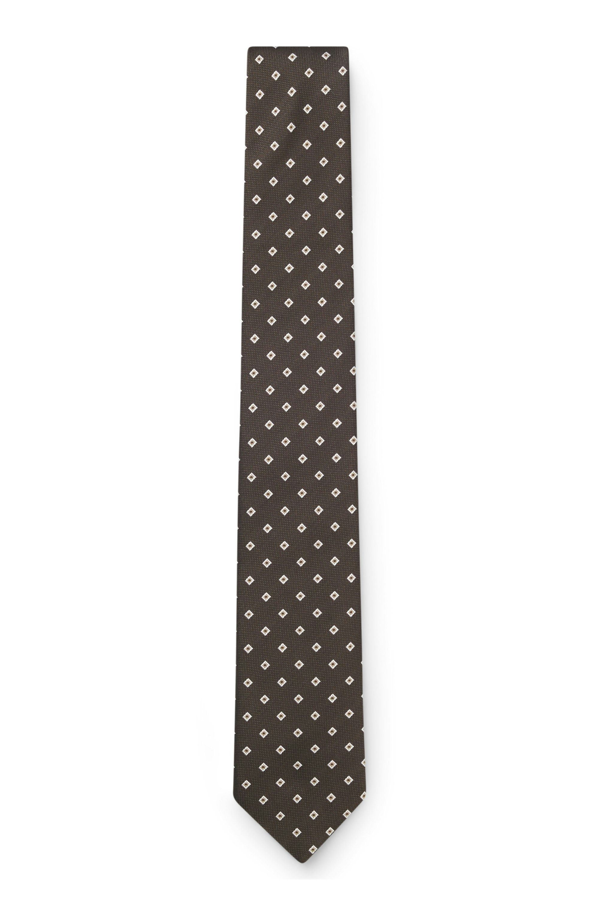Kravata z hedvábné směsi s žakárovým vzorem - Dark Brown
