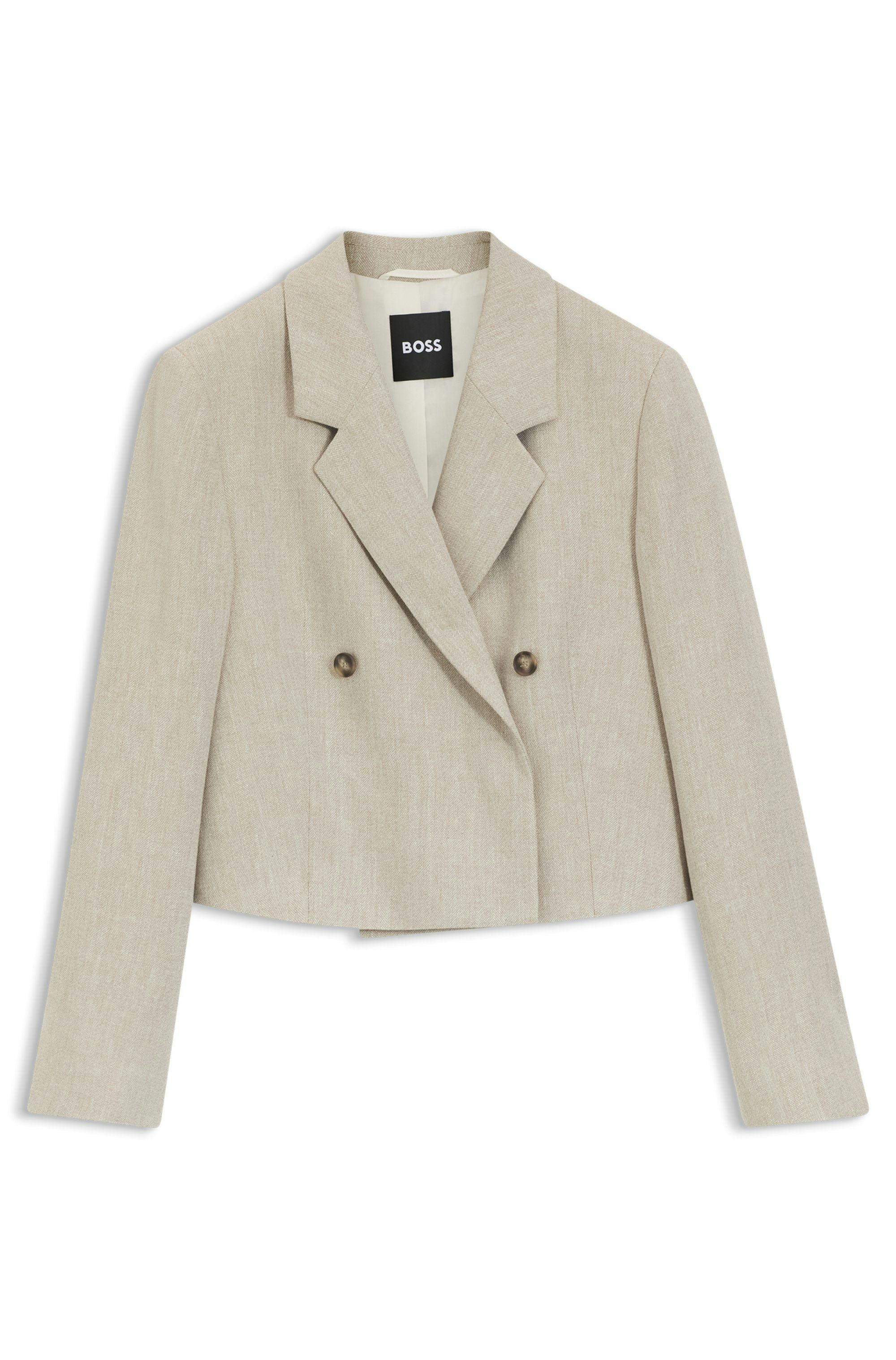 Zkrácený blazer ze směsi lnu se vzorem rybí kosti - Open Miscellaneous