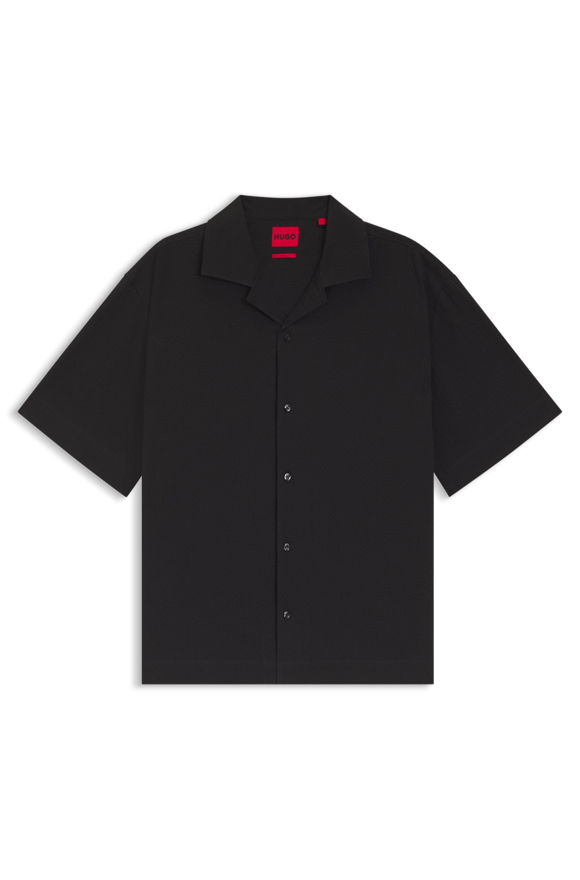 Košile oversized fit z elastické bavlny seersucker - Black