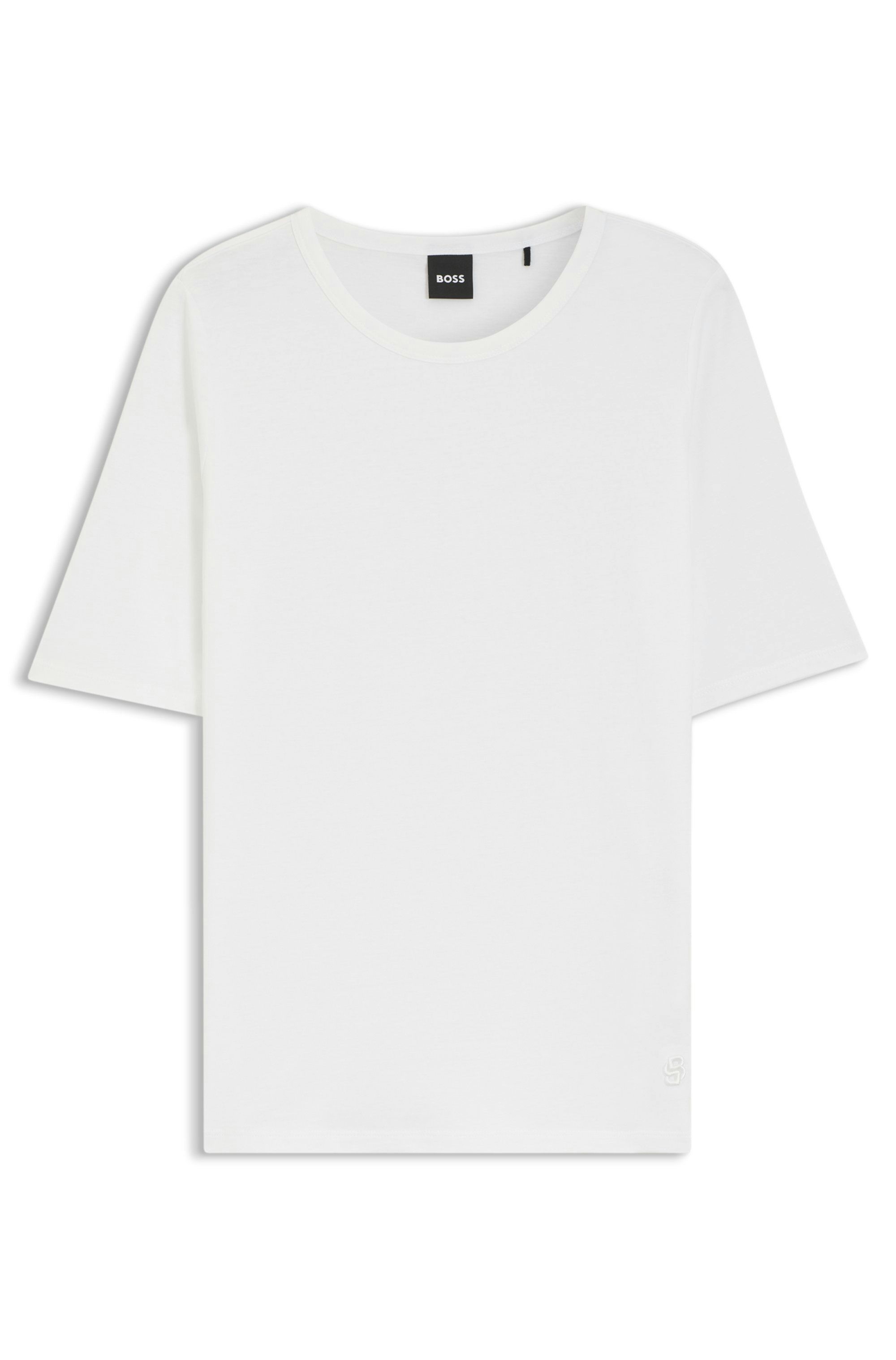 Tričko slim fit z bavlny, modalu a hedvábí - White