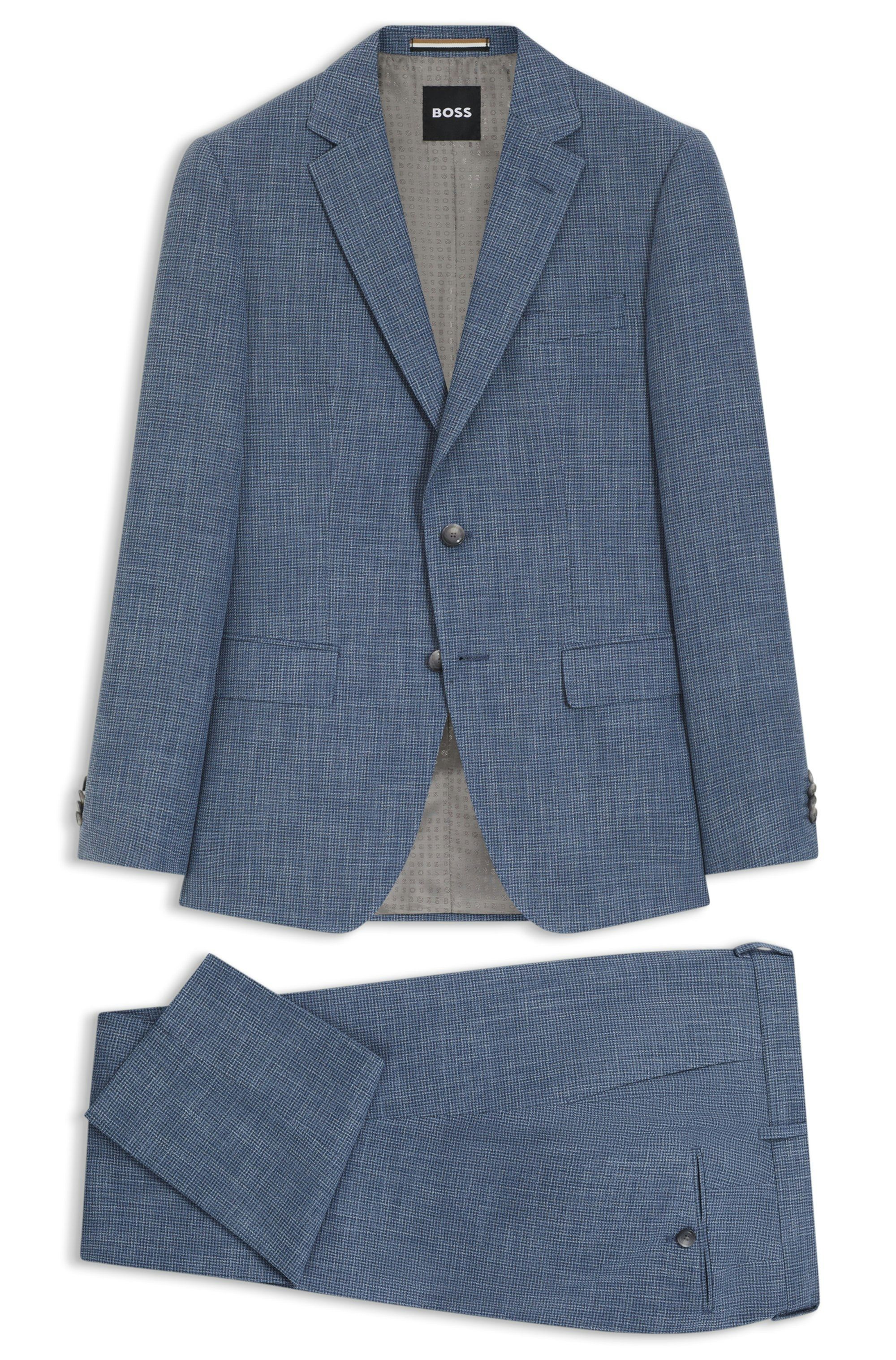 Dvoudílný slim fit oblek ze směsi bavlny a panenské vlny - Open Blue