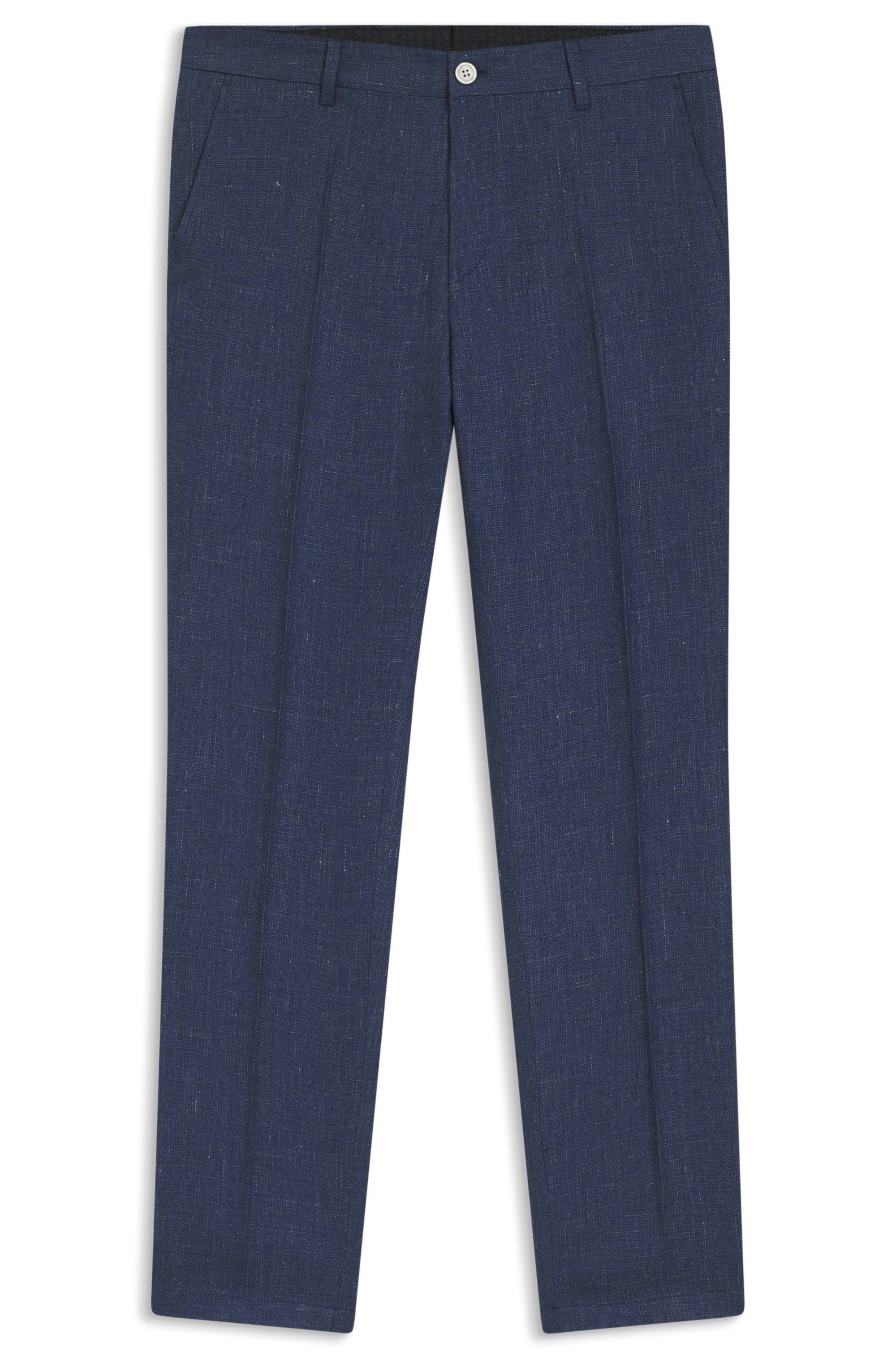 Kalhoty slim fit z lněné směsi - Open Blue