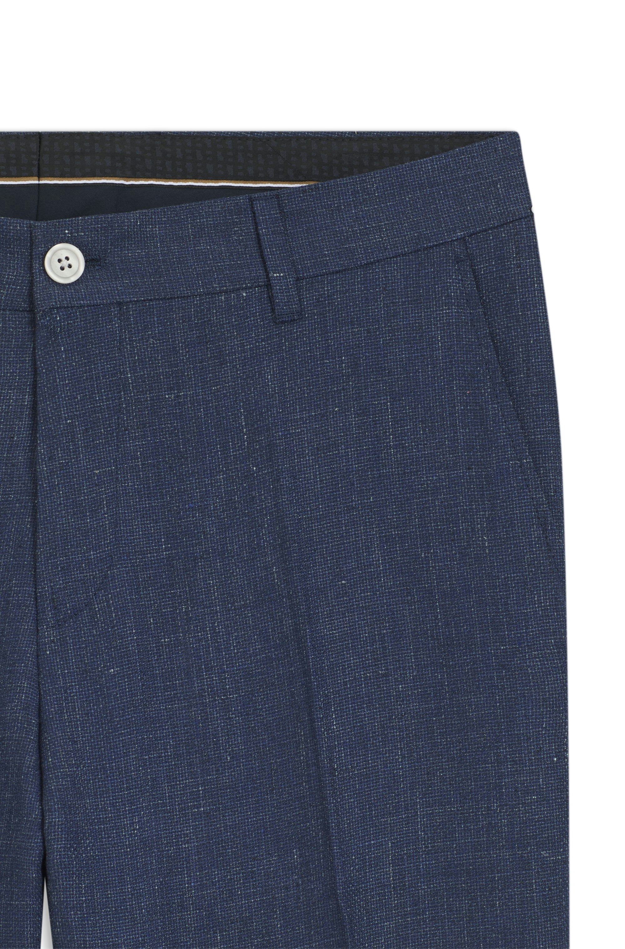 Kalhoty slim fit z lněné směsi - Open Blue