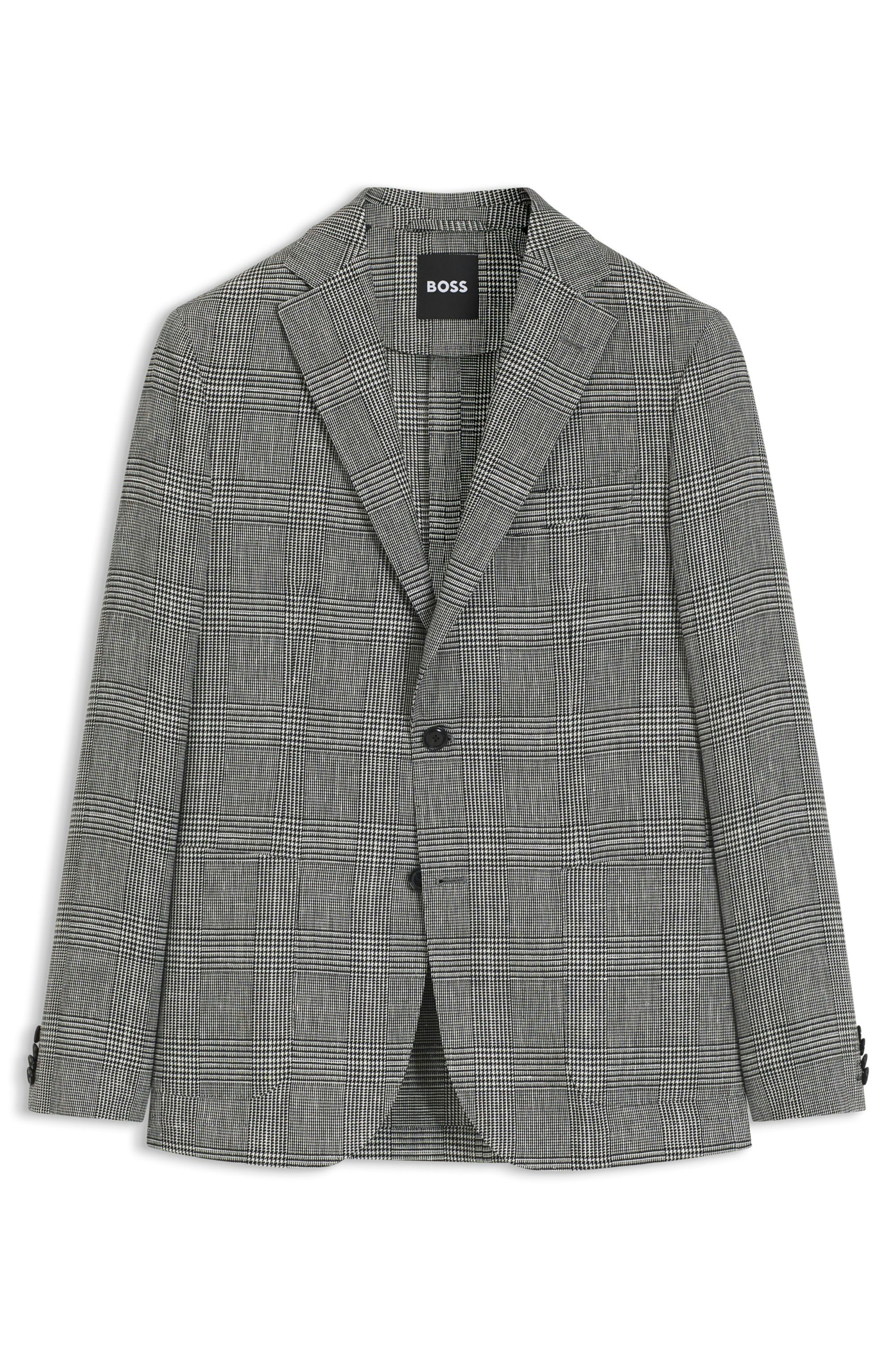 Úzký blazer z kostkované bavlny a lnu - Black