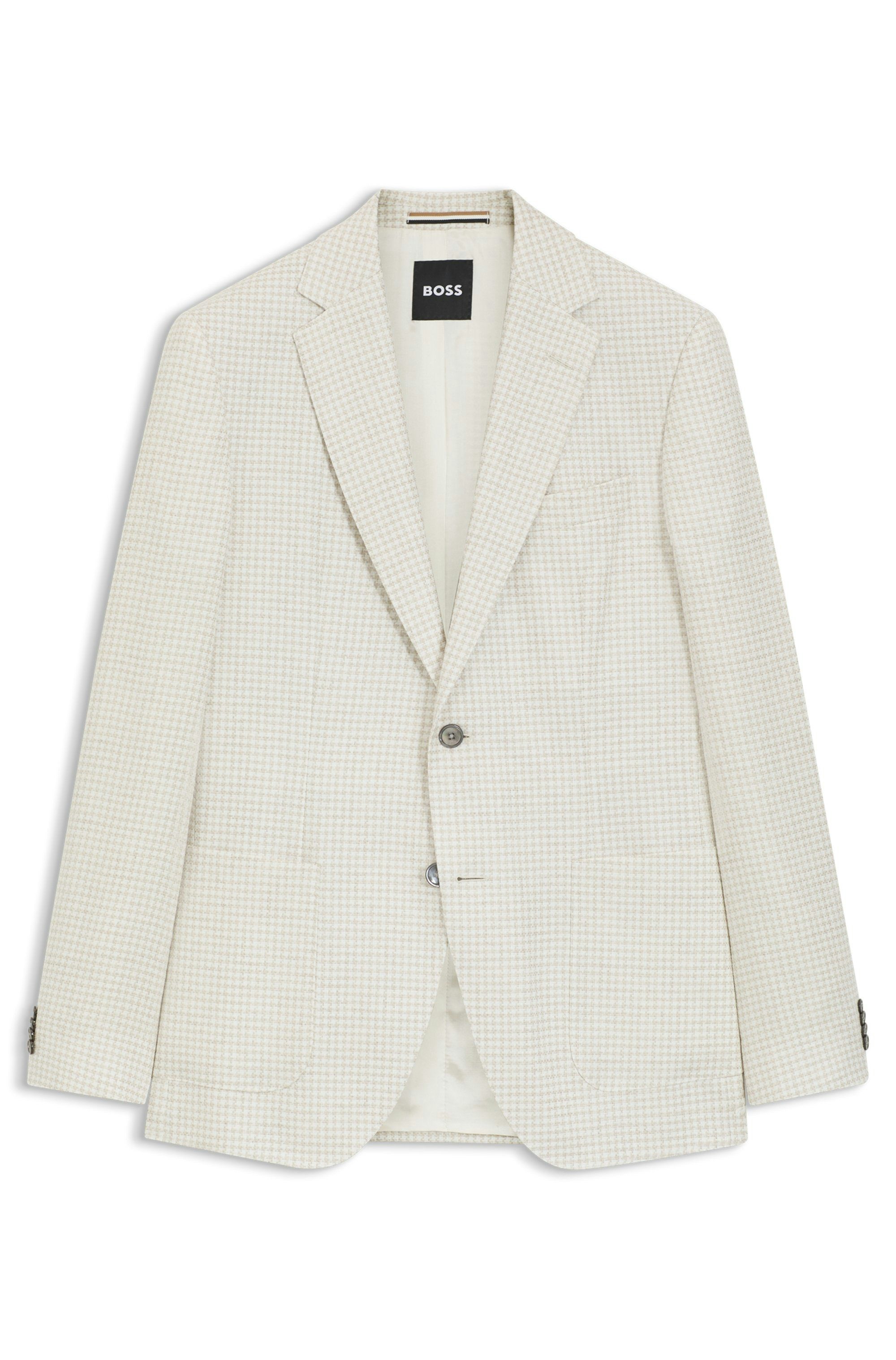 Úzký blazer z kostkovaného lnu, bavlny a hedvábí - Open Beige