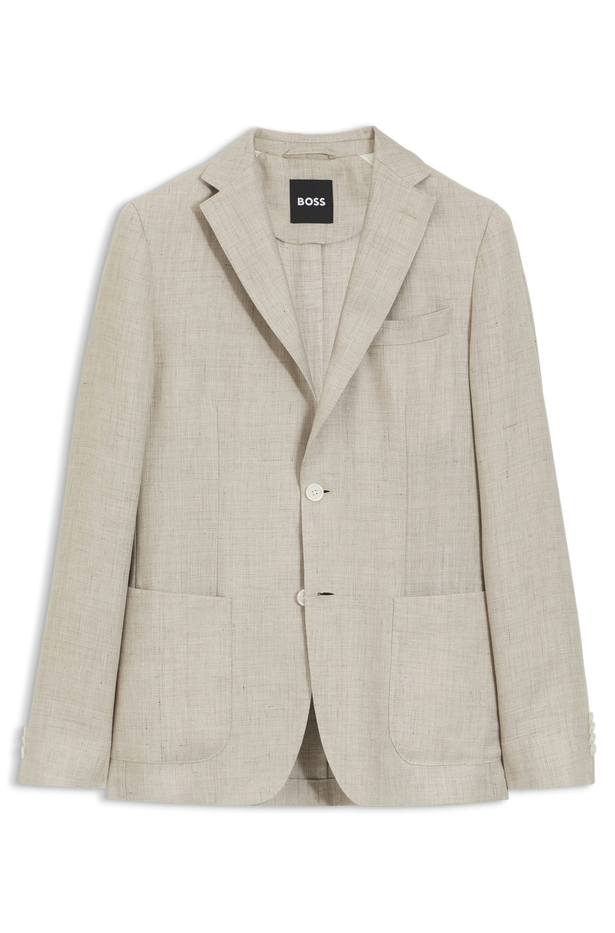 Slim fit sako z lněné směsi s mikrovzorem - Open Grey