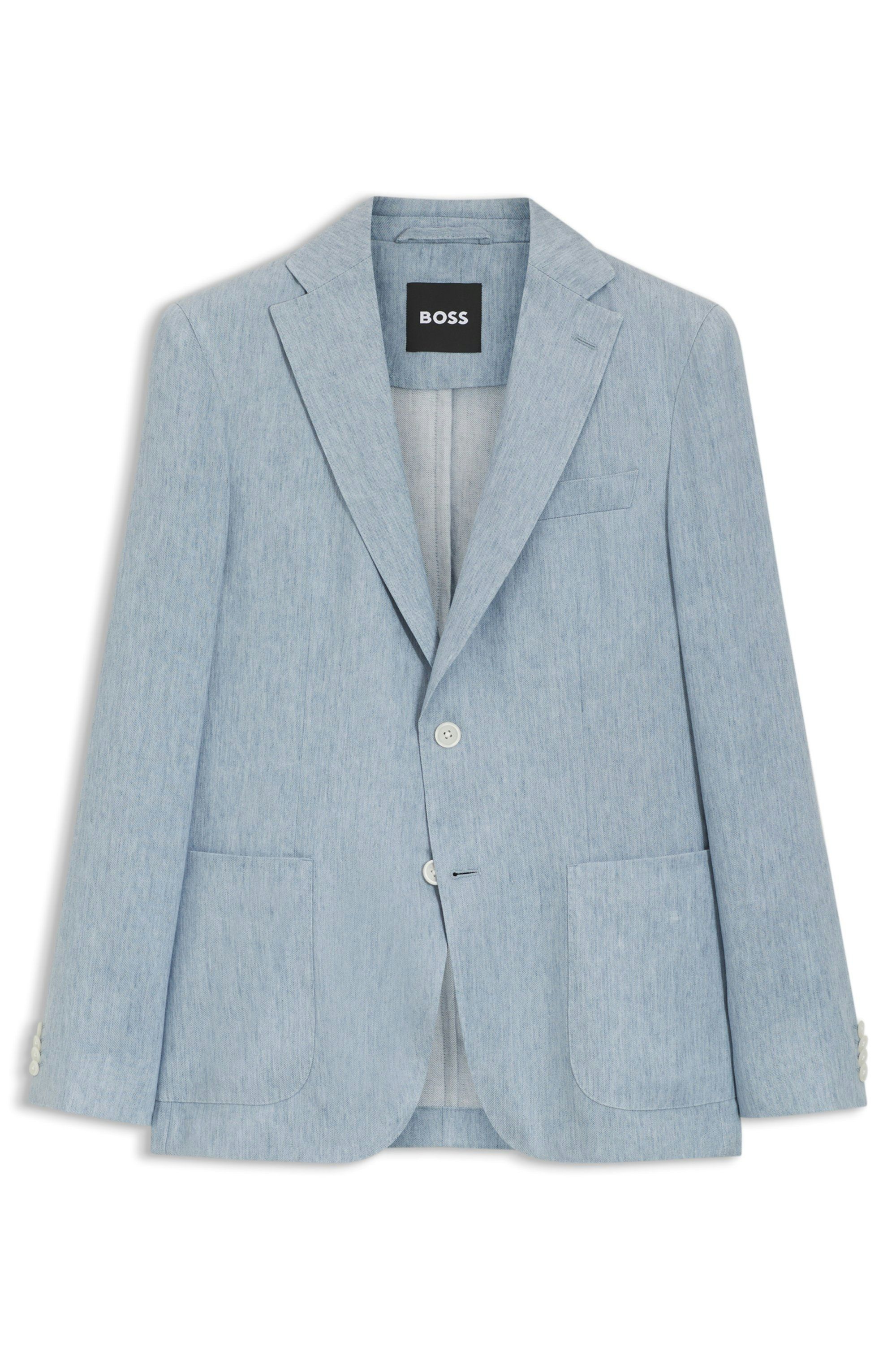 Slim fit sako z lněné směsi s mikrovzorem - Open Blue