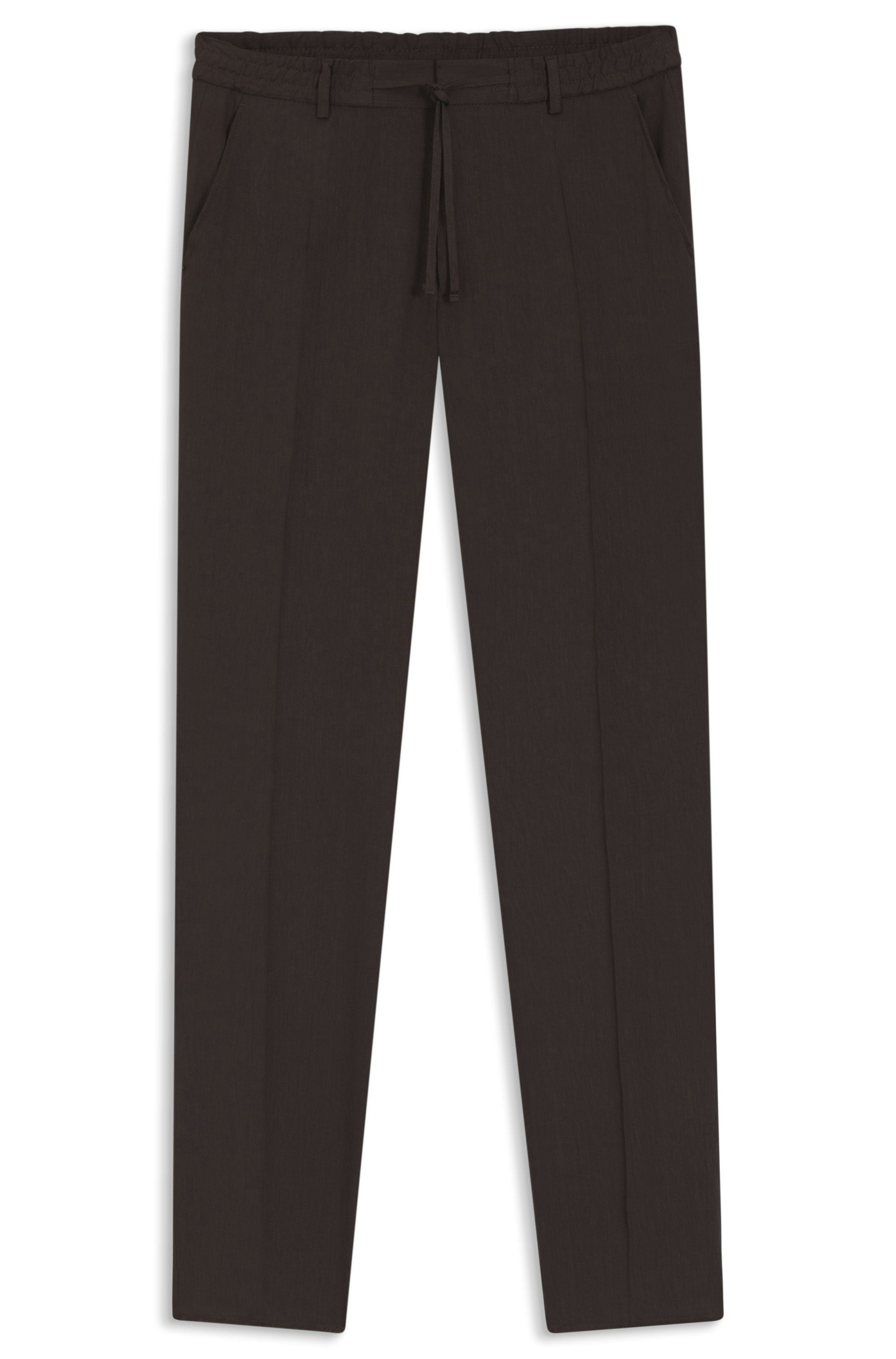 Kalhoty zúženého střihu z pratelného technického lnu - Dark Brown