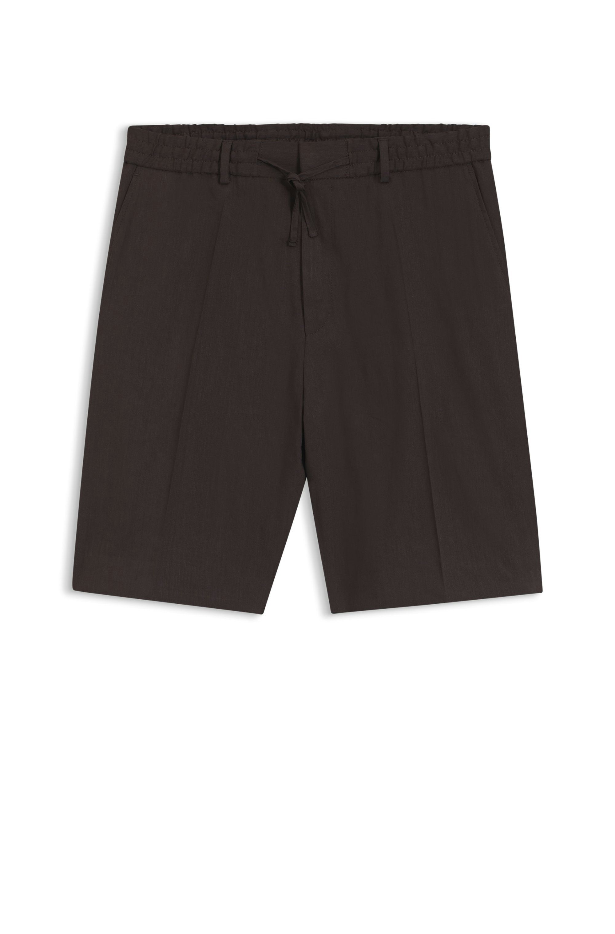 Šortky volného střihu z pratelného technického lnu - Dark Brown