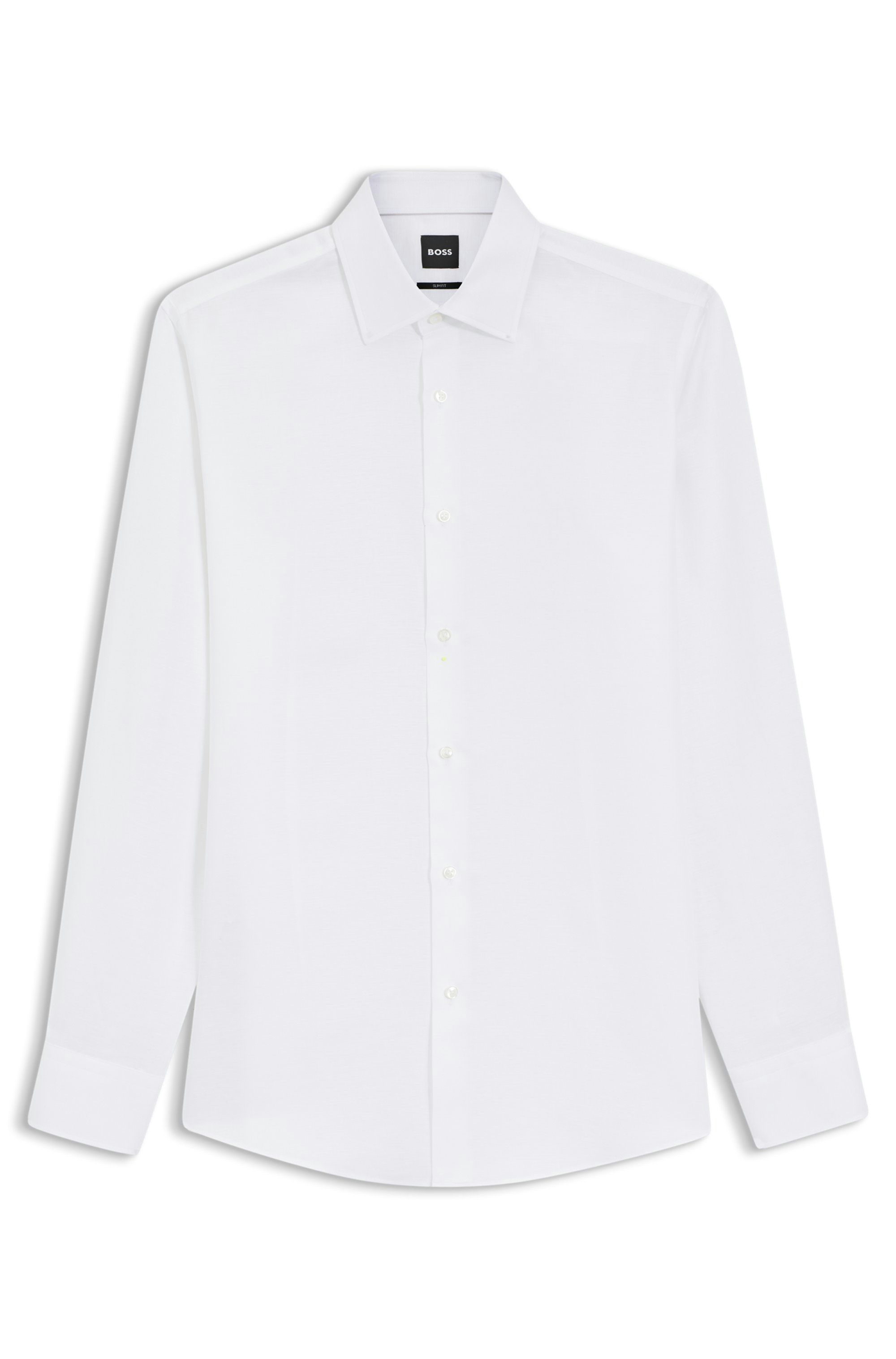 Košile slim fit z kepru ze směsi lnu - White