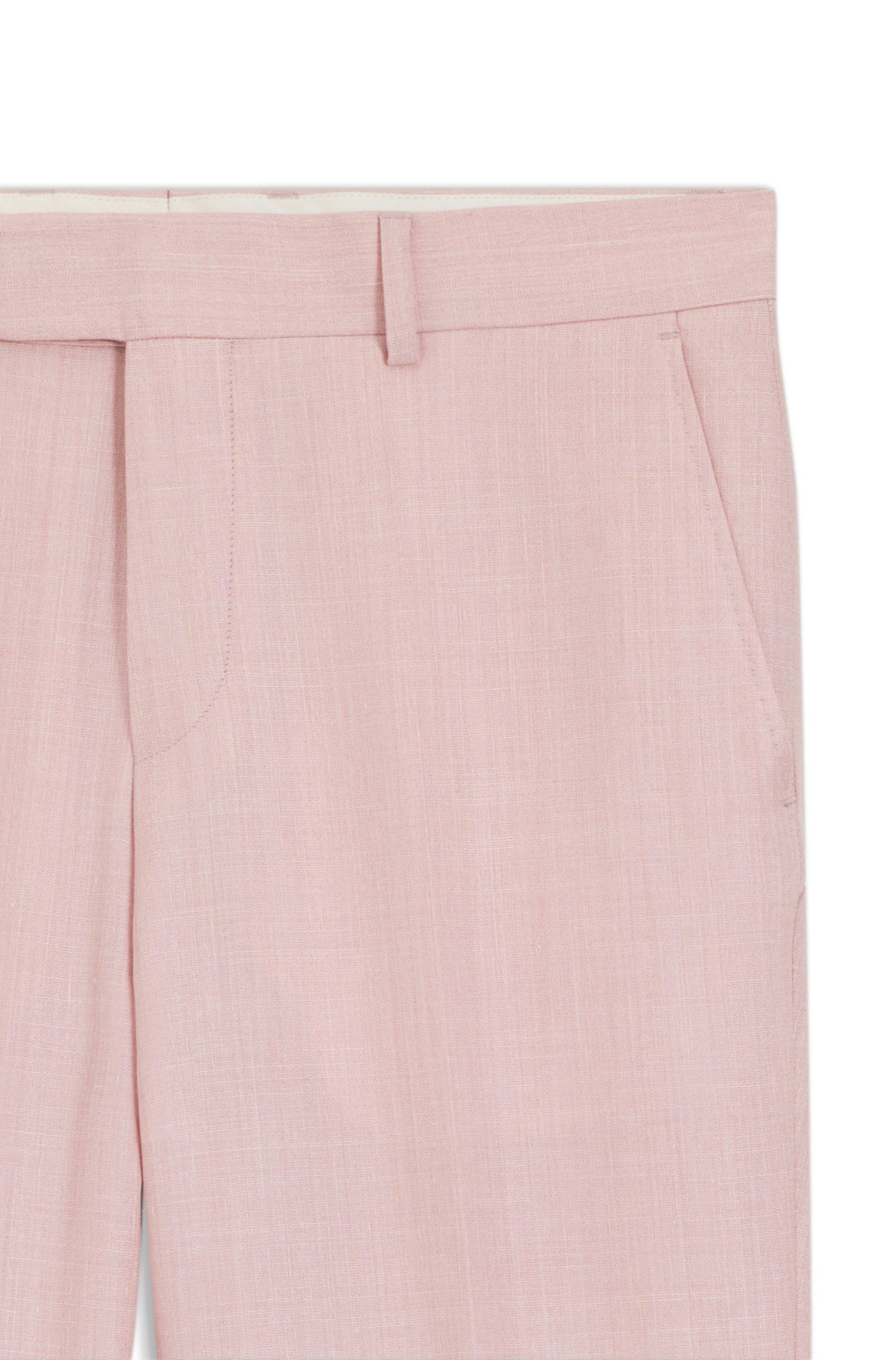 Úzké kostýmové kalhoty z vlny, hedvábí a lnu - Light/Pastel Pink